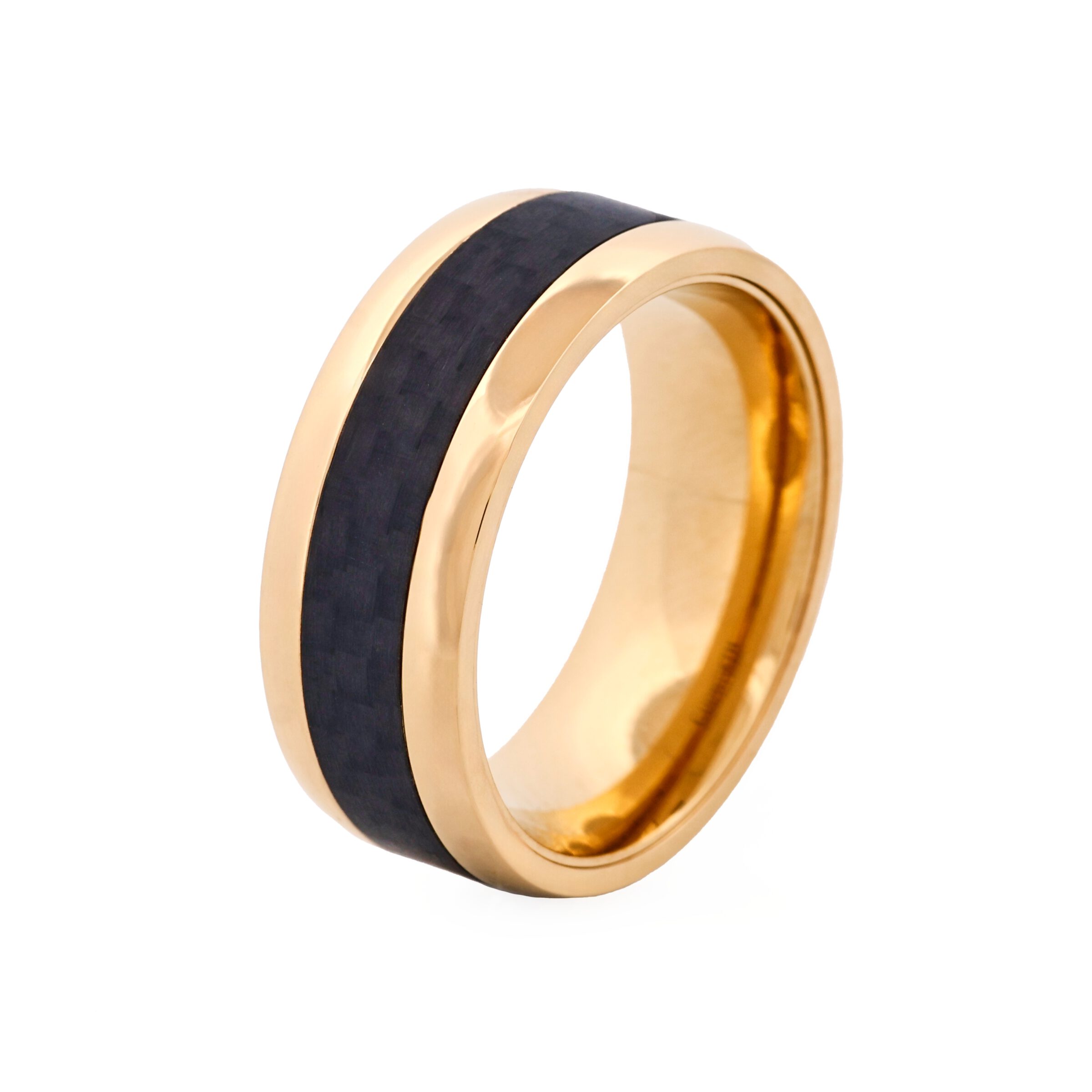 Stainless Steel 14K Ion Plated Gold Carbon Fibre Ring