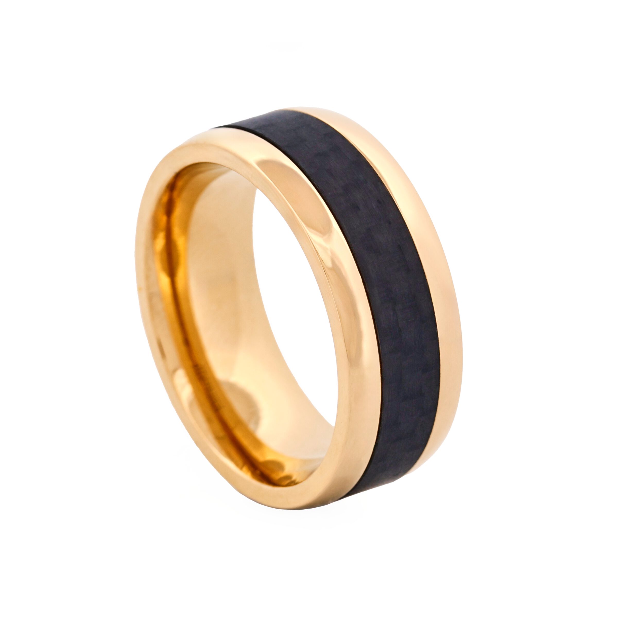 Stainless Steel 14K Ion Plated Gold Carbon Fibre Ring