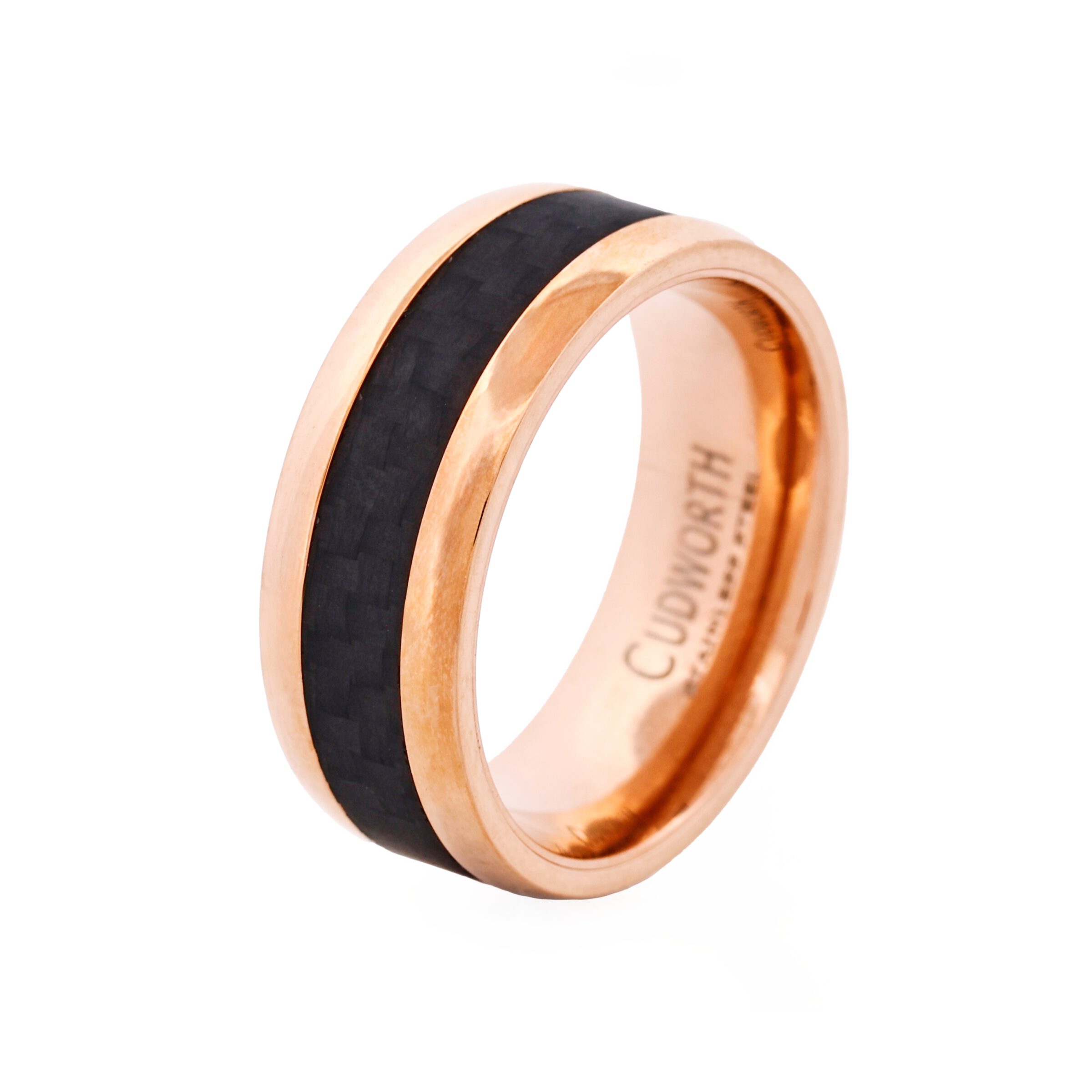 Stainless Steel Ion Plated Rose Gold & Carbon Fibre Ring