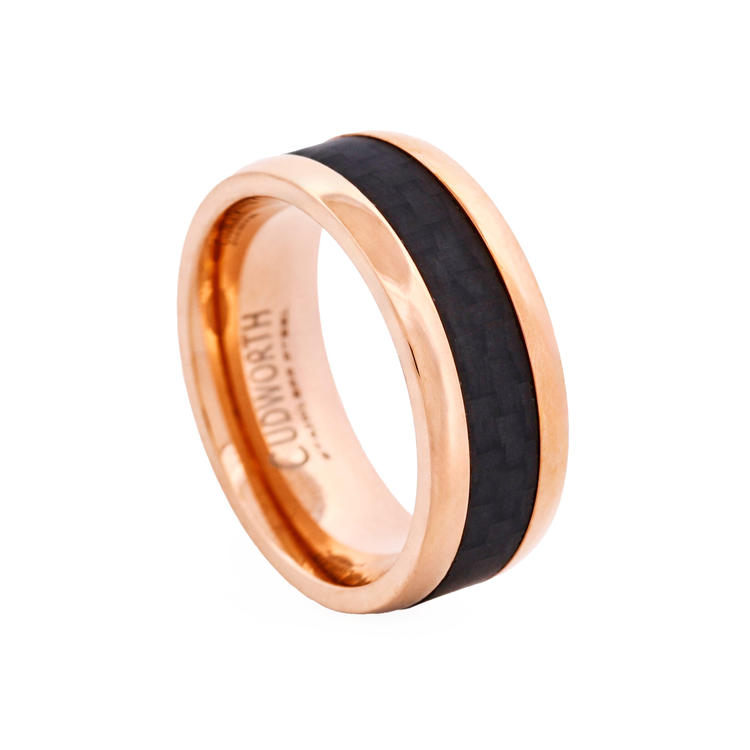 Stainless Steel Ion Plated Rose Gold & Carbon Fibre Ring