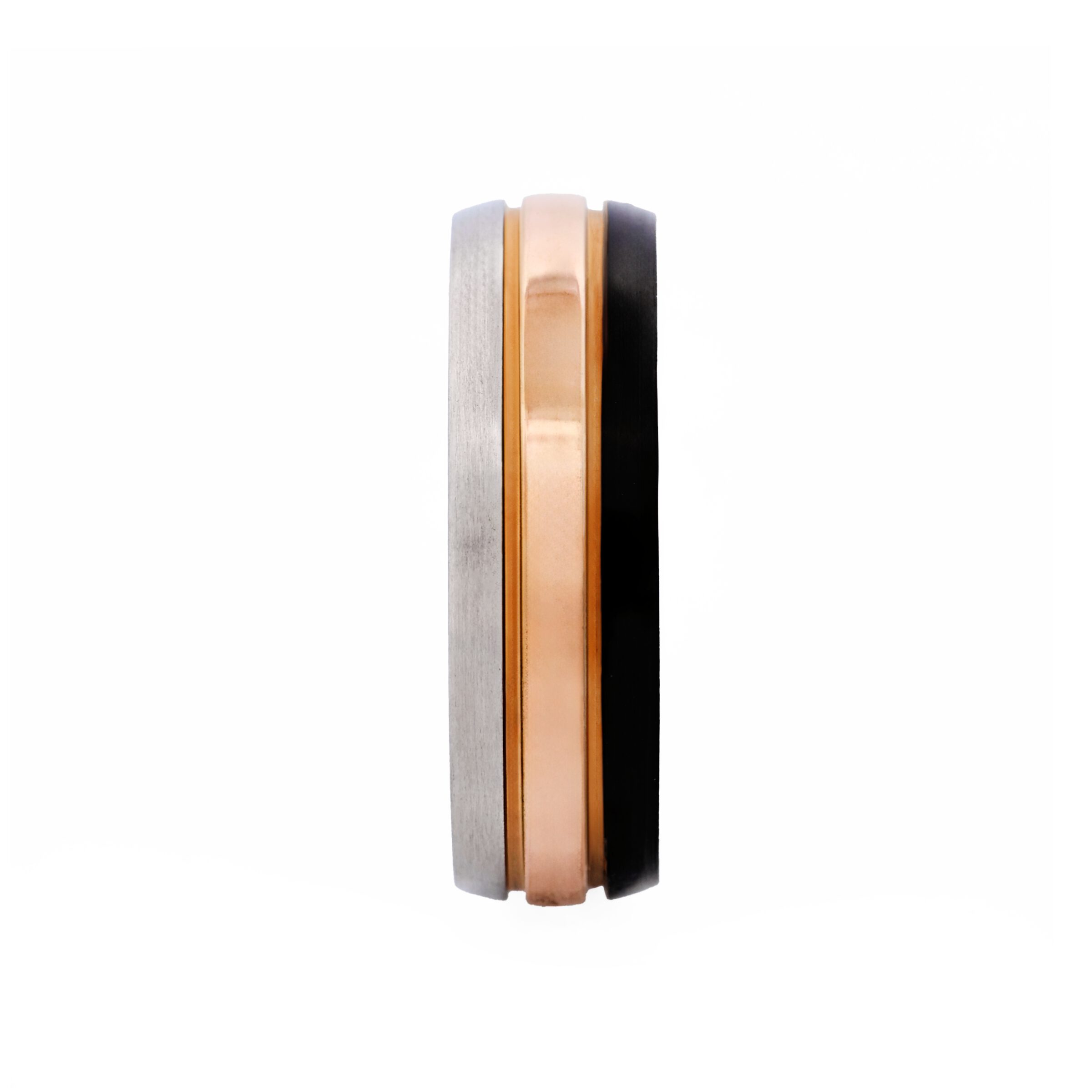 Brushed Stainless Steel, Ion Plated Rose Gold & Gun Metal Ring