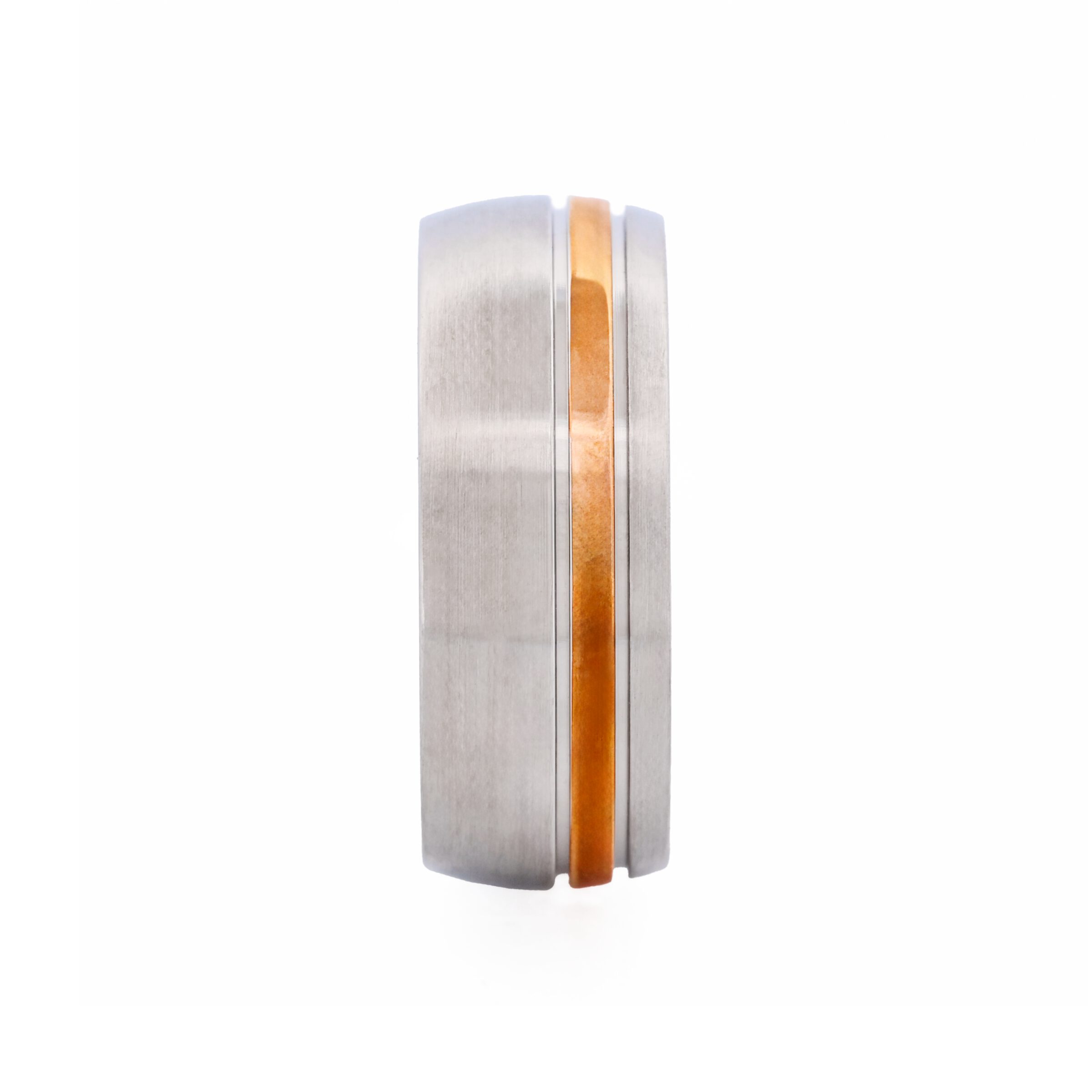 Brushed Stainless Steel Ring with Polished Ion Plated Rose Gold Band