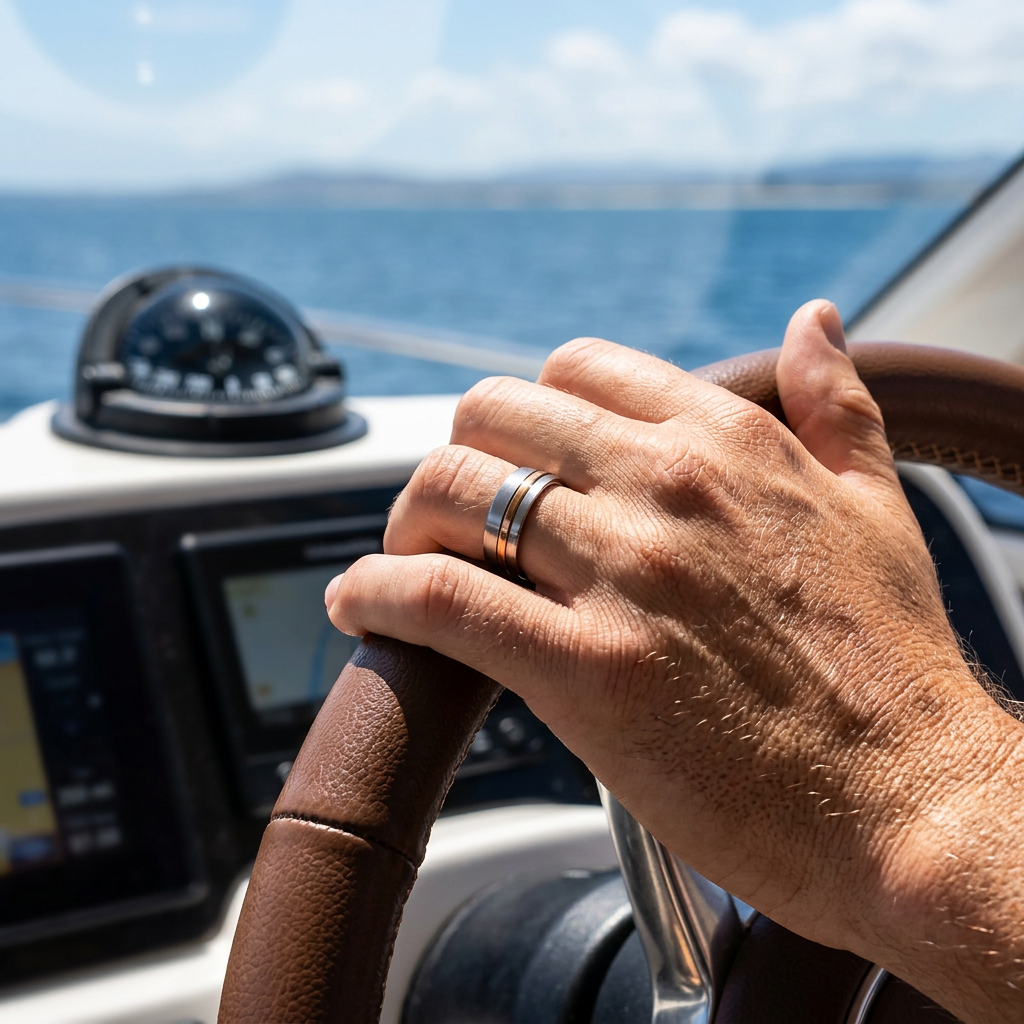 Brushed Stainless Steel Ring with Polished Ion Plated Rose Gold Band