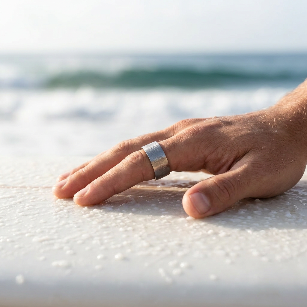 Brushed Stainless Steel Ring with Lasered Patten