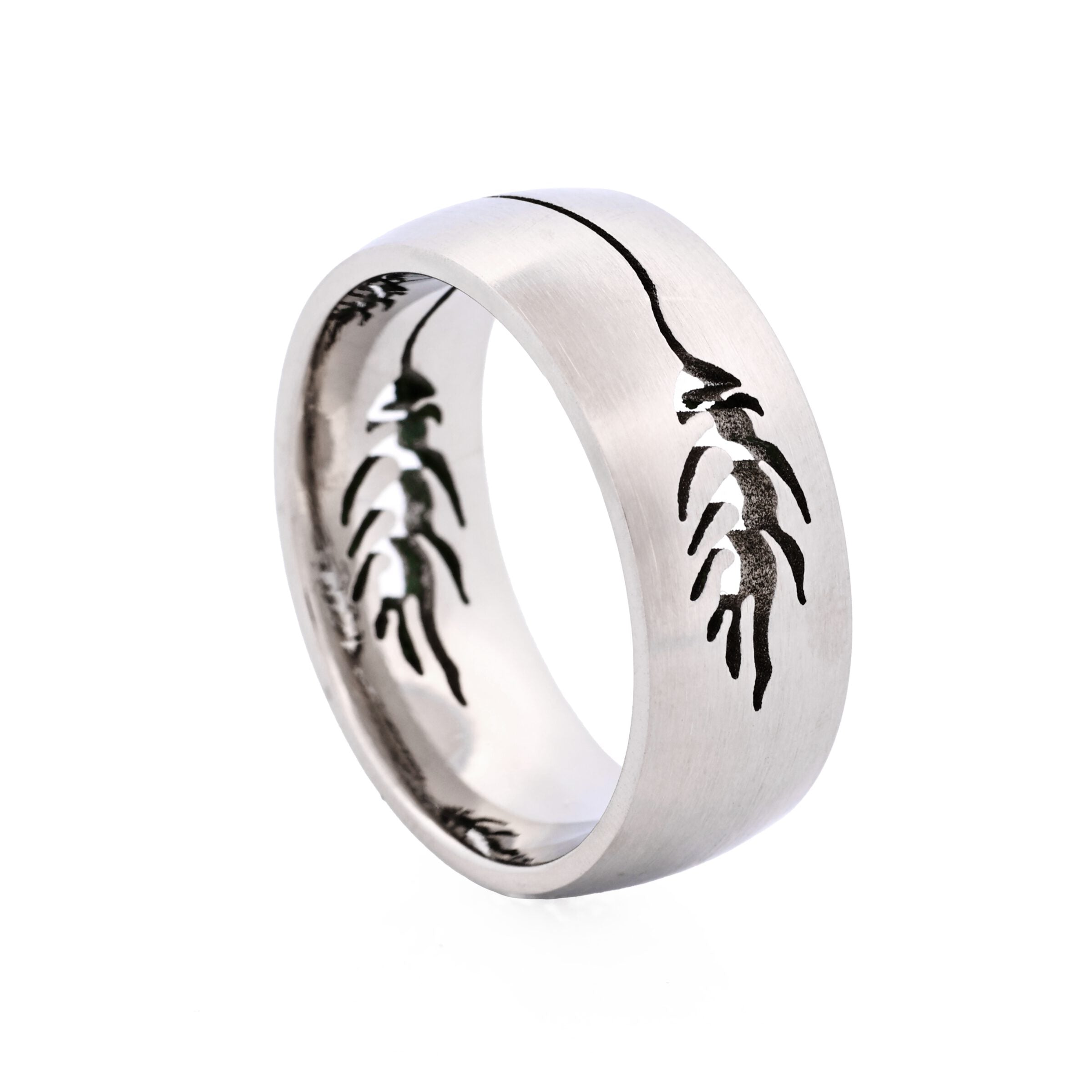 Brushed Stainless Steel with Cutout Fish Pattern Ring