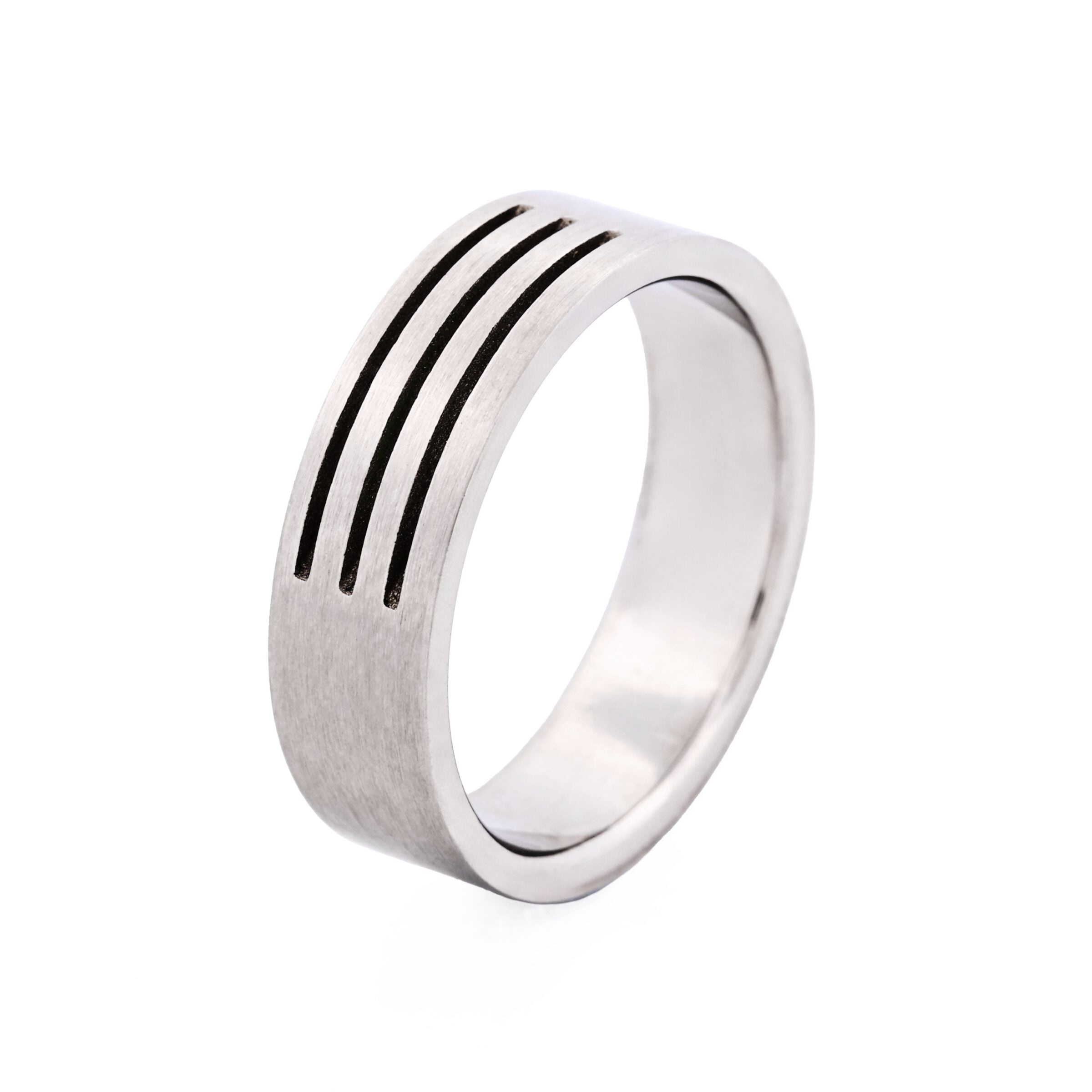 Brushed Stainless Steel Ring with Three Cutout lines