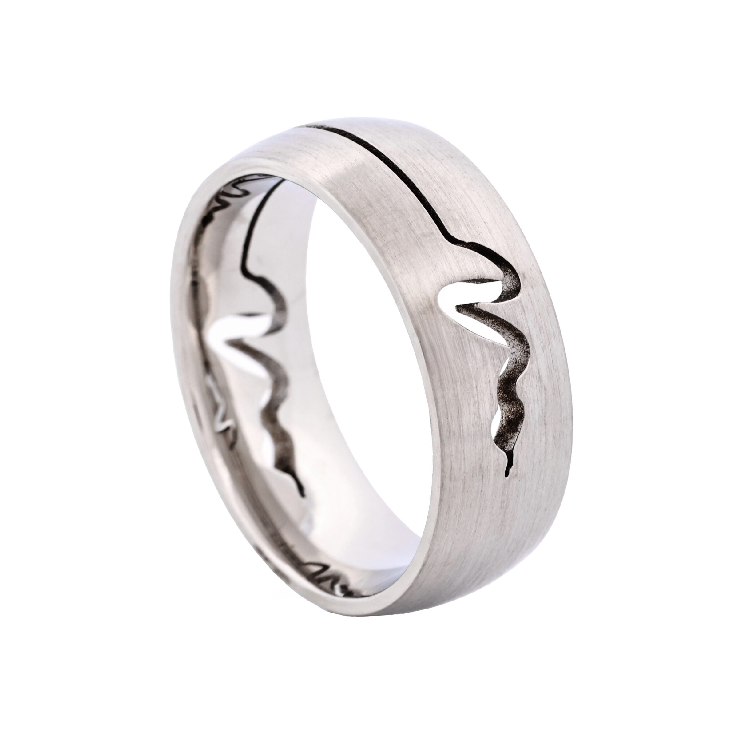 Brushed Stainless Steel Ring with Cutout Serpent Pattern