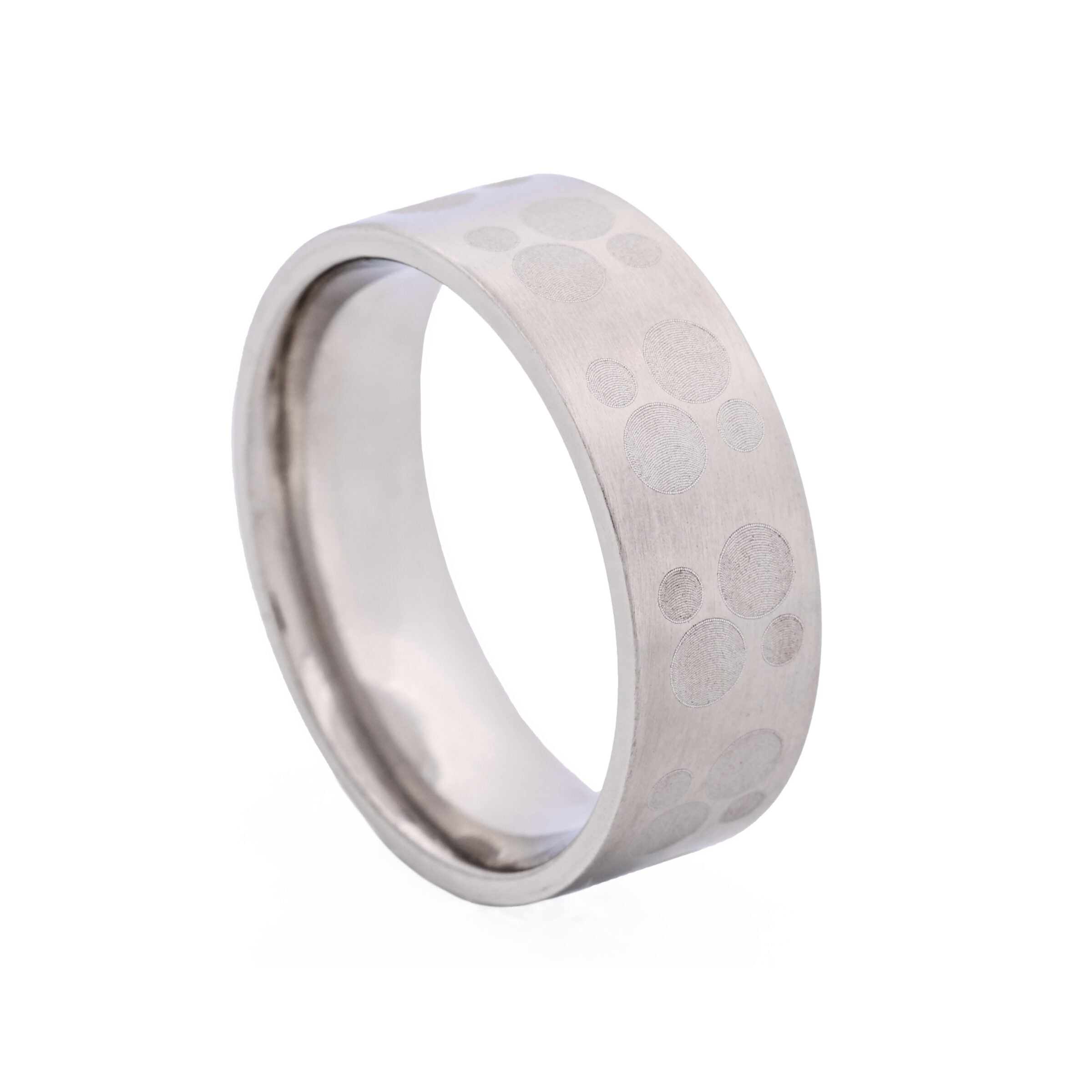 Brushed Stainless Steel Ring with Frosted Circle Pattern