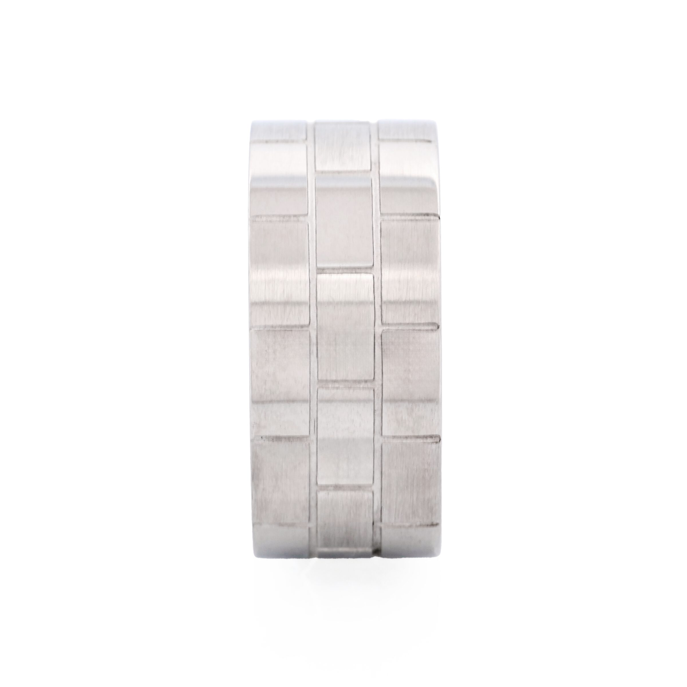Brushed & Polished Stainless Steel Brick Pattern Ring