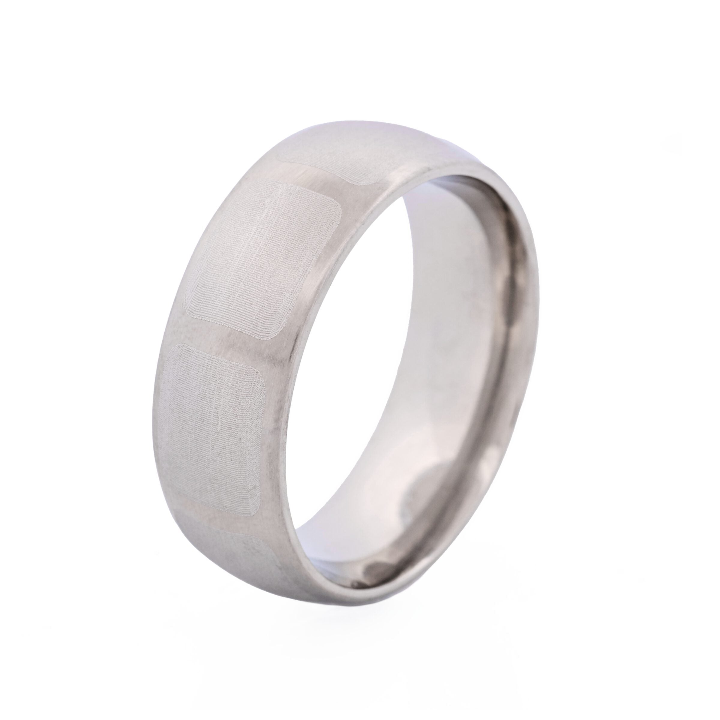 Brushed Stainless Steel Ring with Frosted Square Wrap Around Pattern