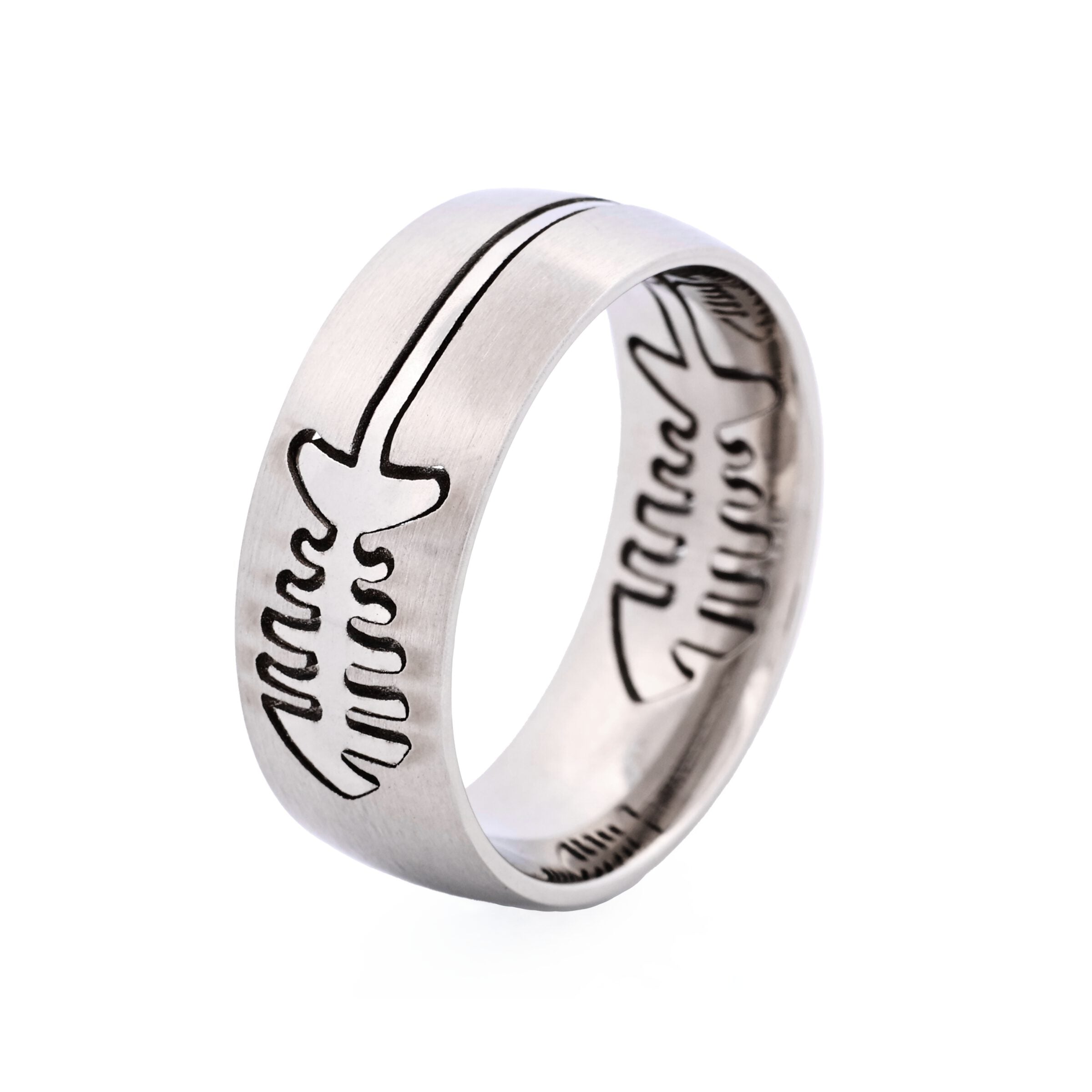 Brushed Stainless Ring with Cutout Fish Pattern