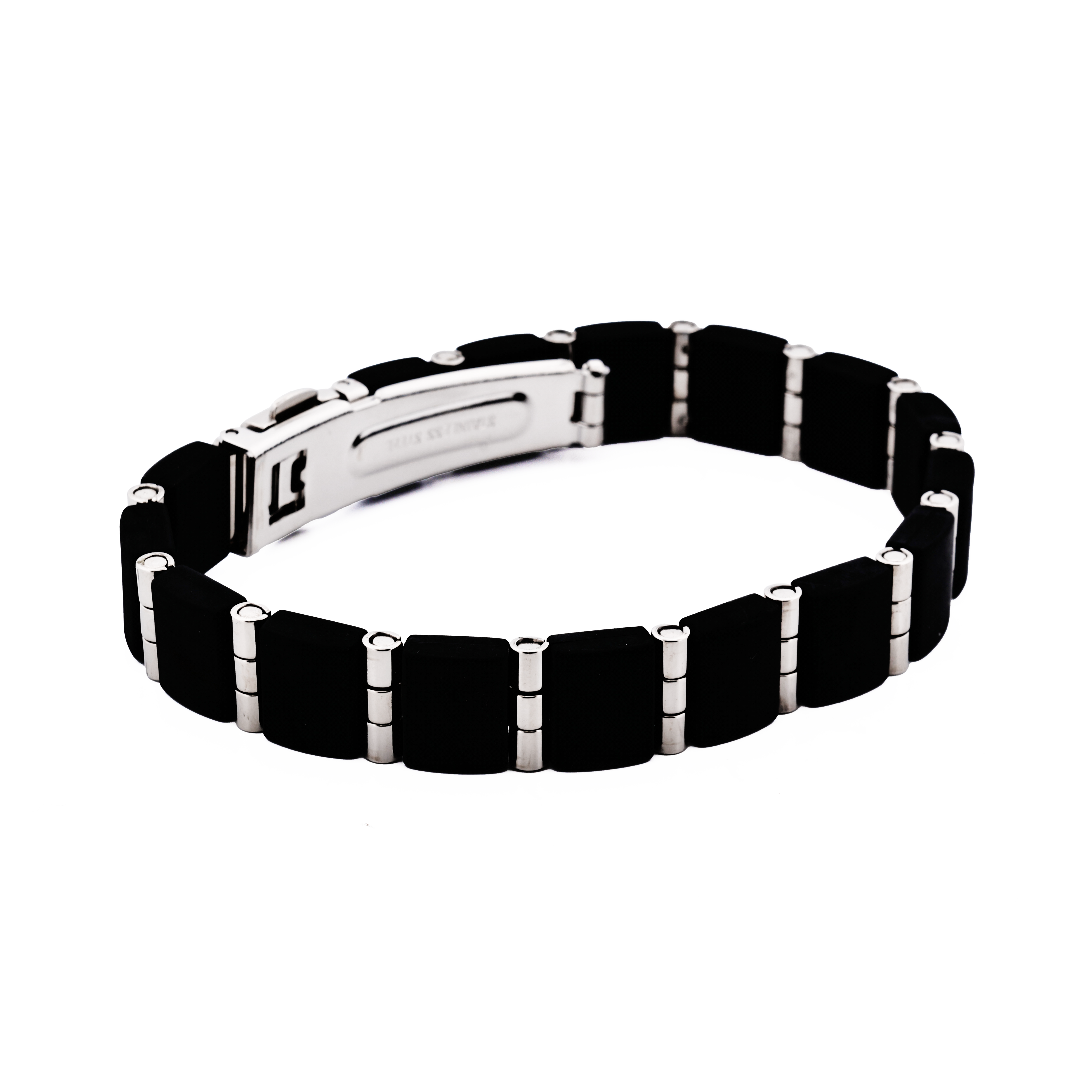 Stainless Steel & Black Rubber Link