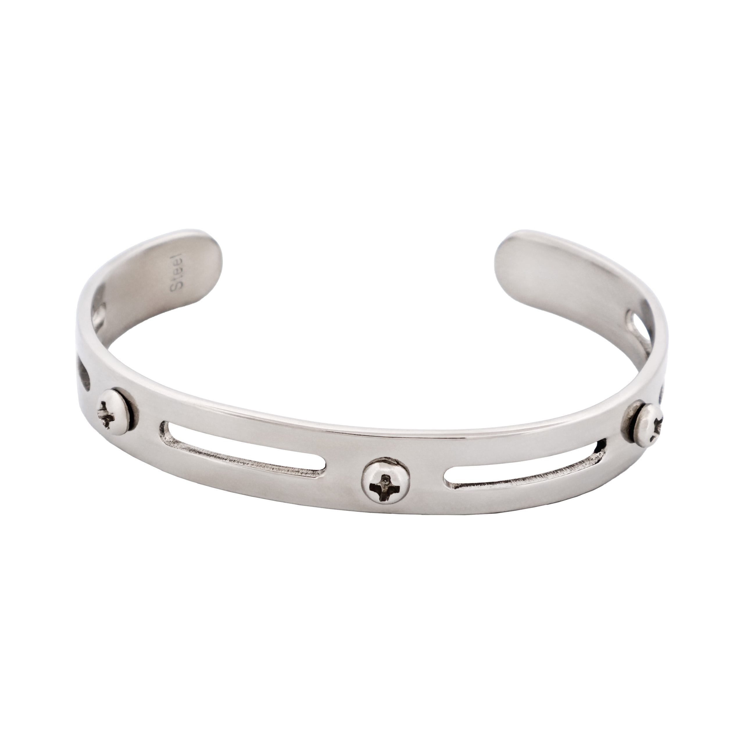 Polished Stainless Steel Bangle & Cuff with Cutout Design with Screws
