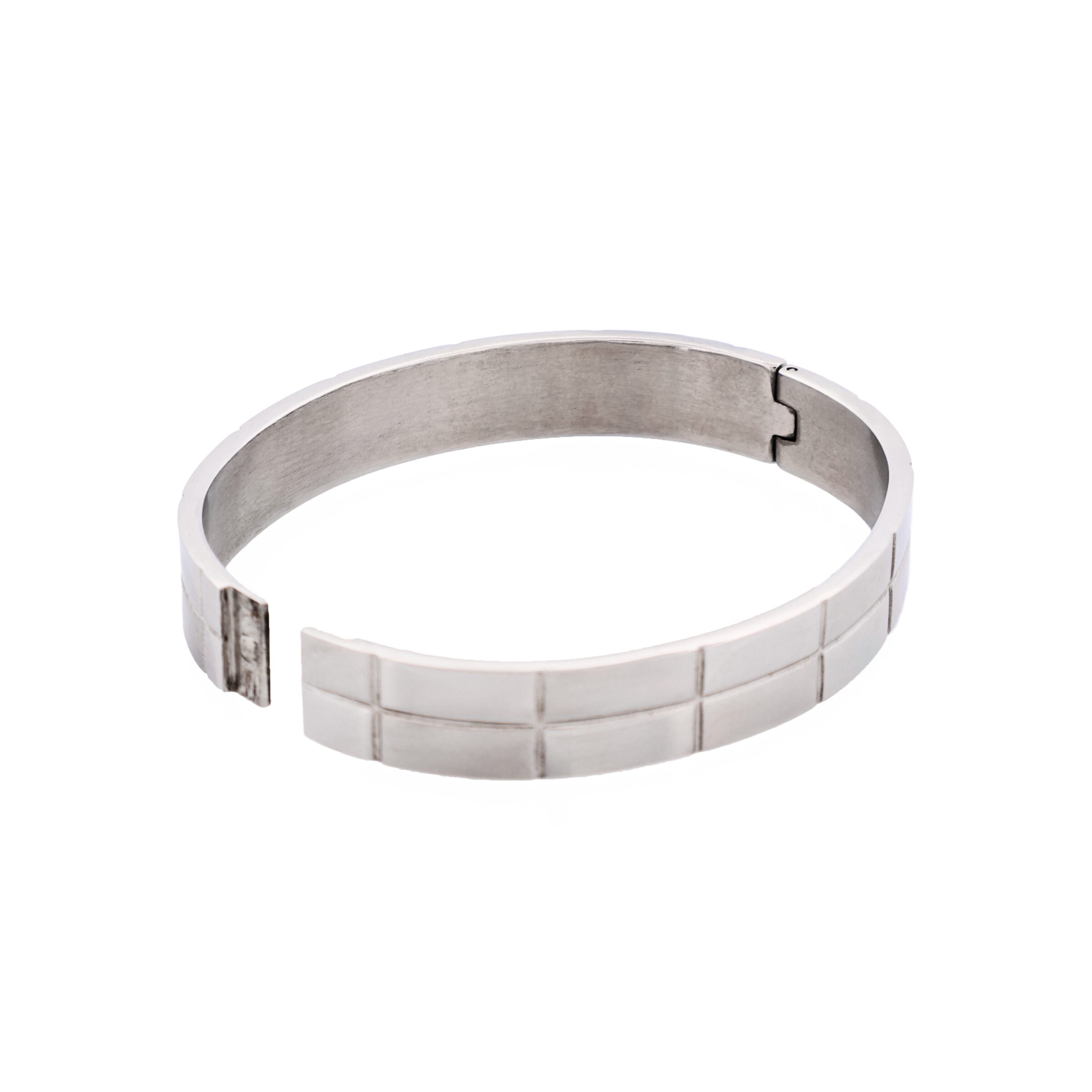 Brushed Stainless Steel Brick Pattern Bangle