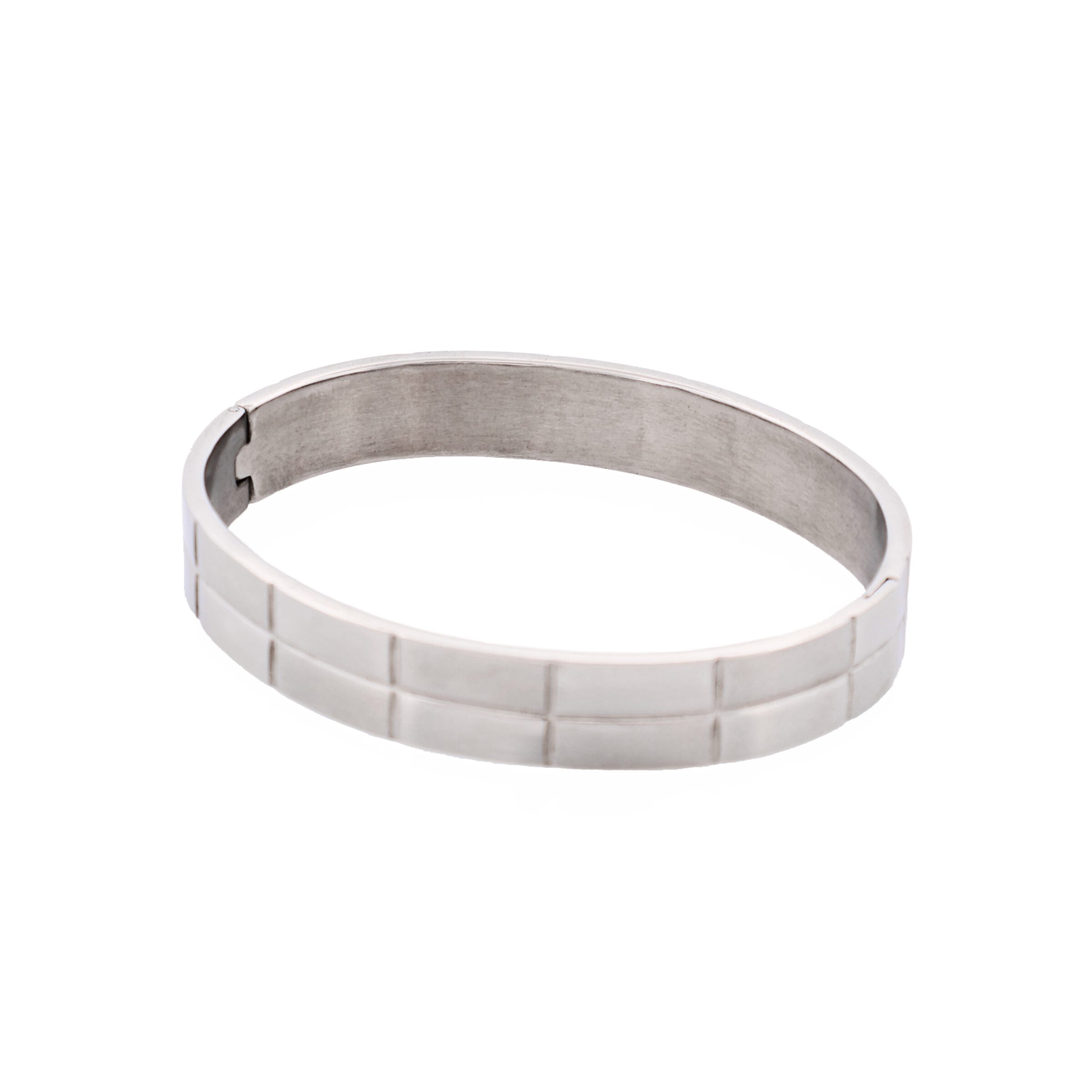 Brushed Stainless Steel Brick Pattern Bangle