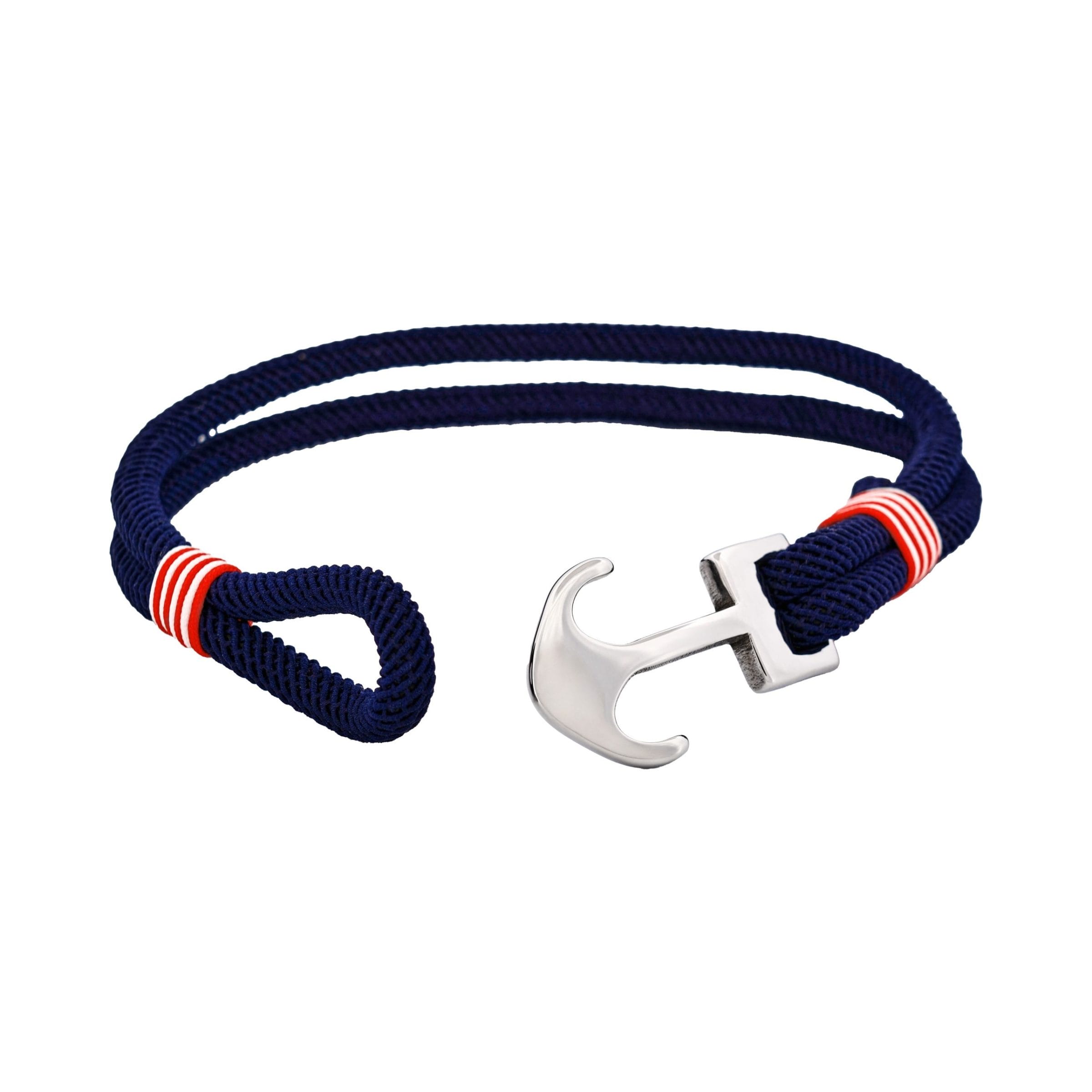 Stainless Steel & Red & White & Blue Cord Anchor Bracelet