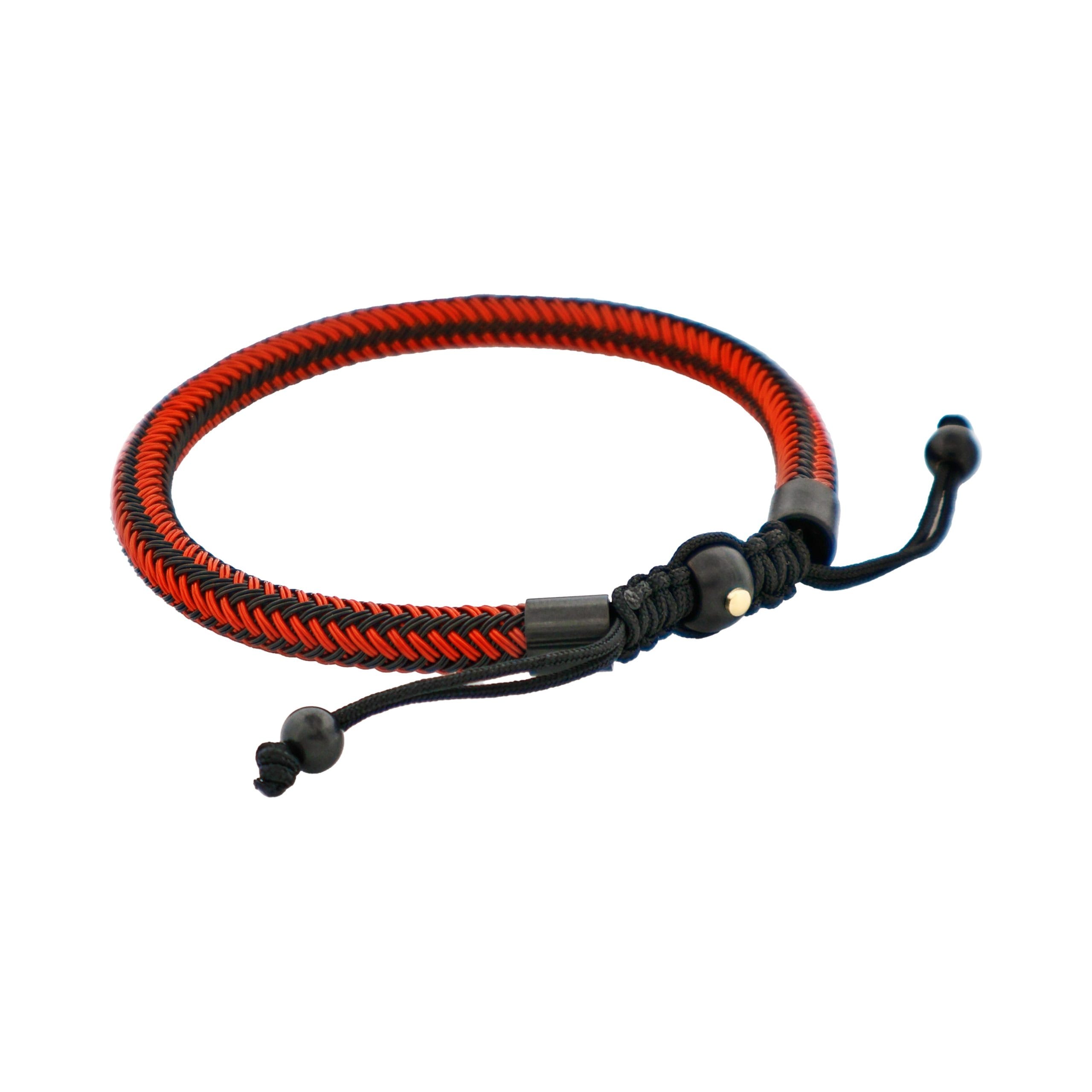 Stainless Steel & Red Cord Macrame Bracelet