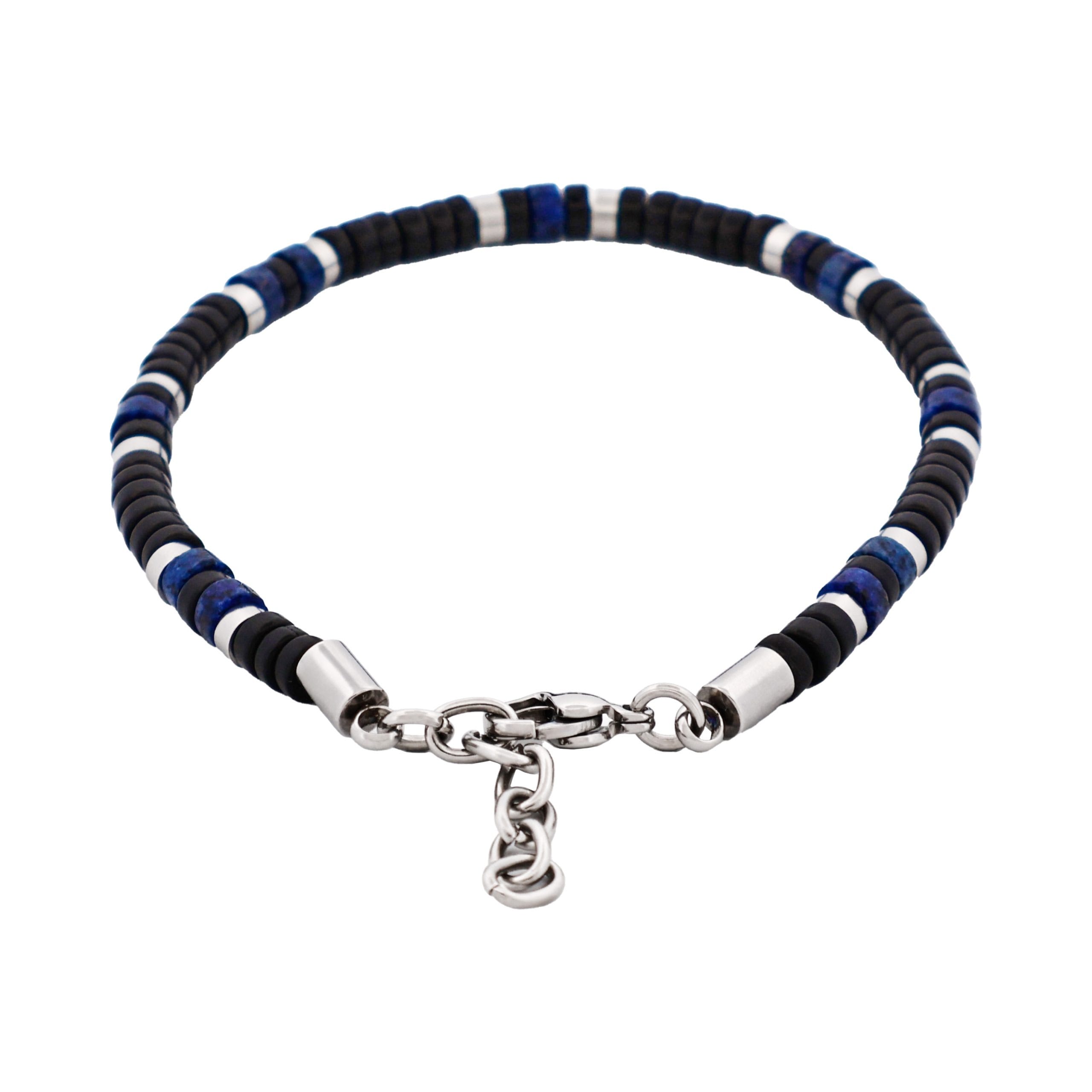 Savage - Agate & Lapis Lazuli & Stainless Steel Disc Bracelet