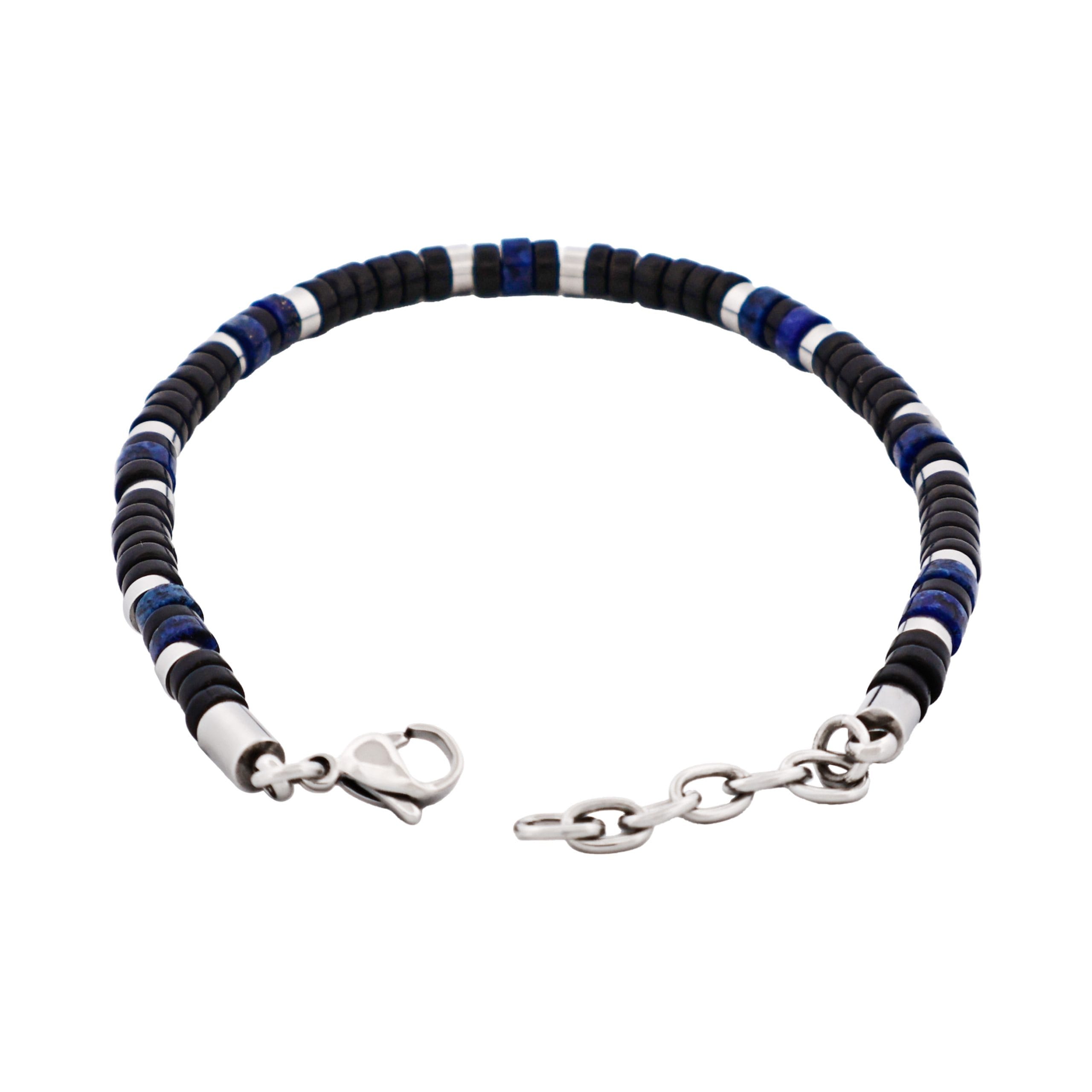 Savage - Agate & Lapis Lazuli & Stainless Steel Disc Bracelet