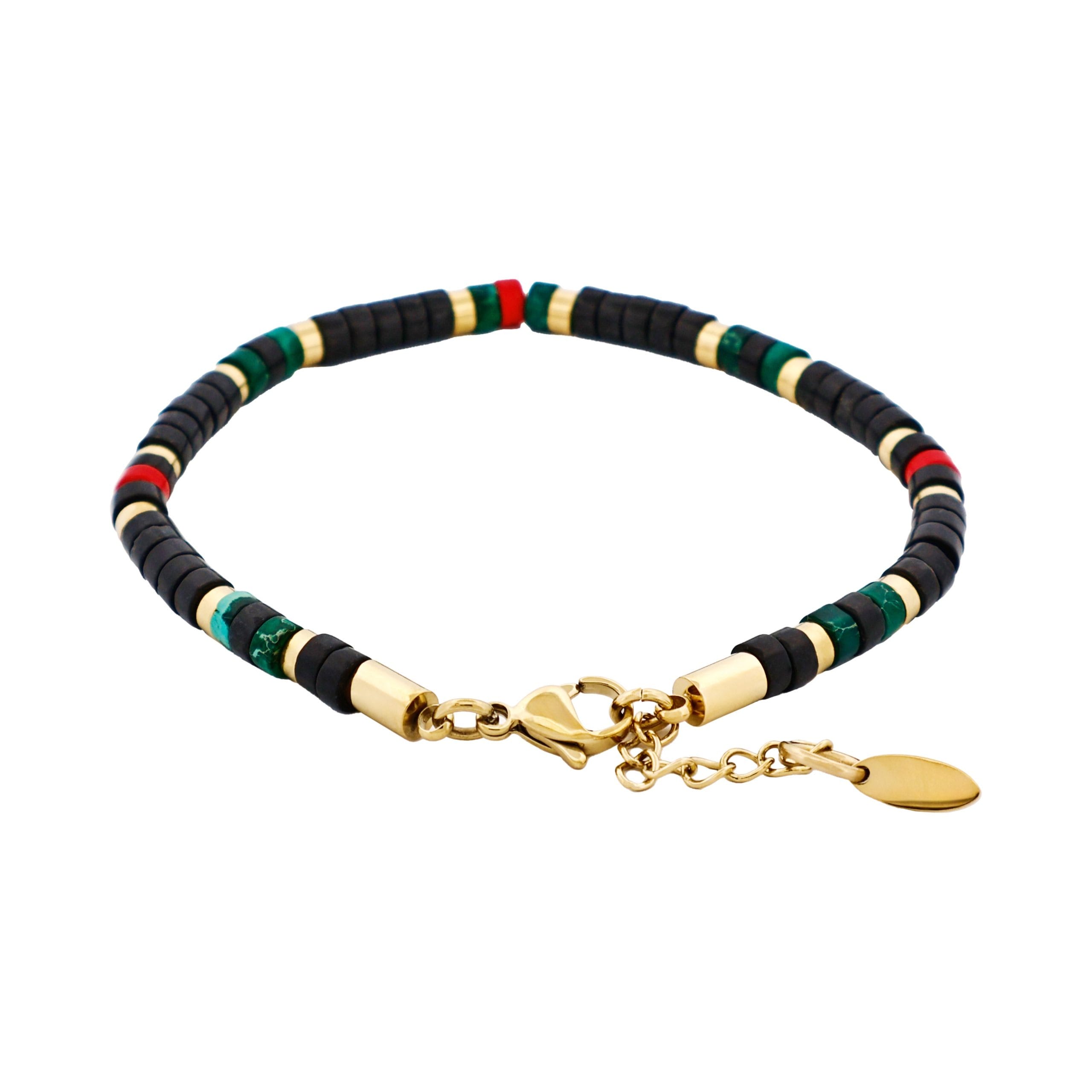 Savage - Multi Coloured Semi-Precious Stone &Ion Plated Gold Stainless Steel Disc Bracelet