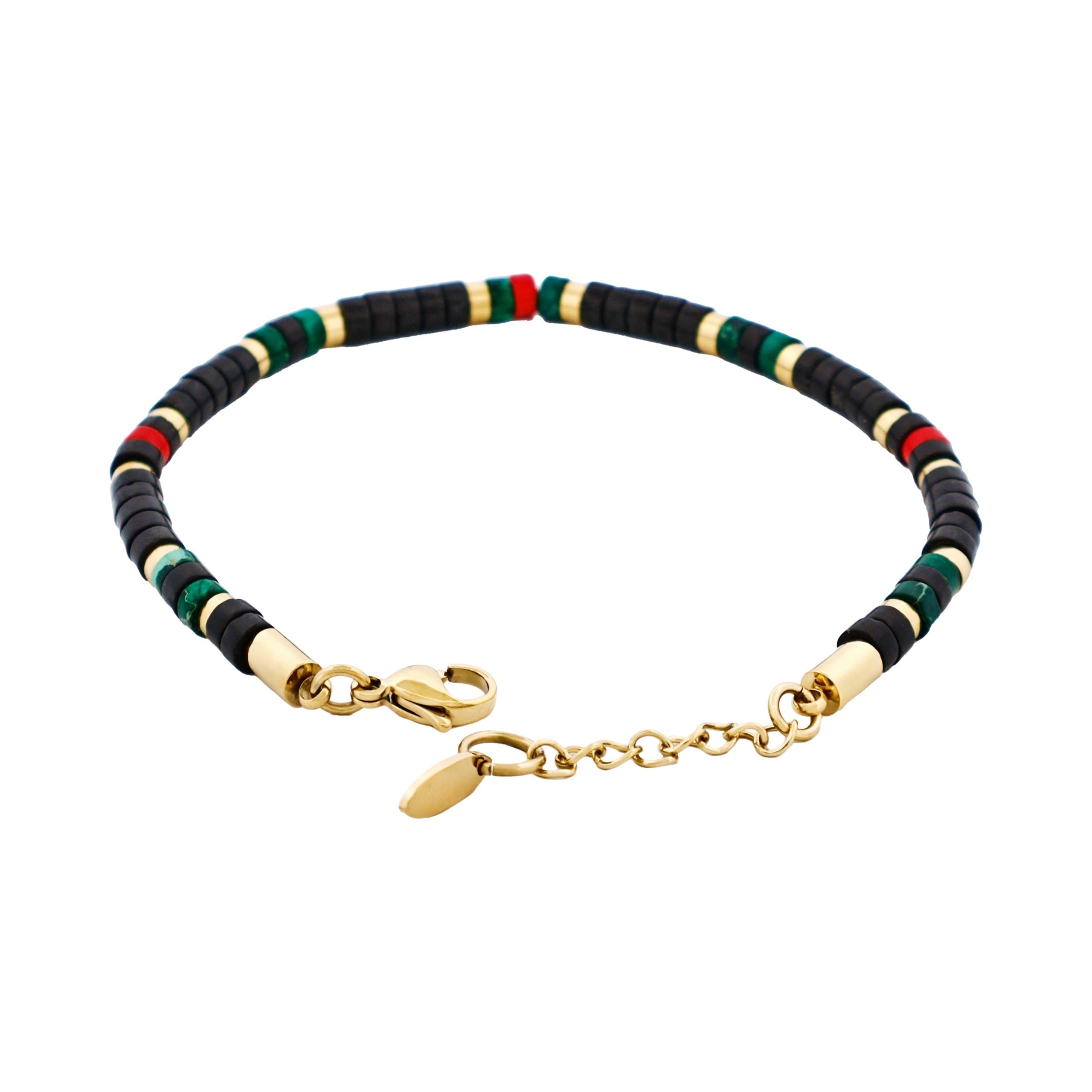 Savage - Multi Coloured Semi-Precious Stone &Ion Plated Gold Stainless Steel Disc Bracelet