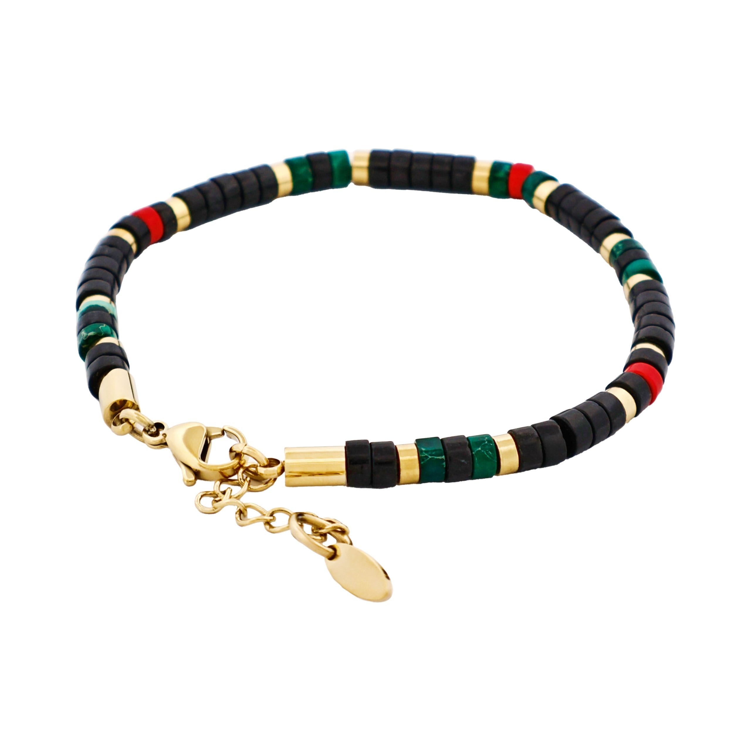 Savage - Multi Coloured Semi-Precious Stone &Ion Plated Gold Stainless Steel Disc Bracelet