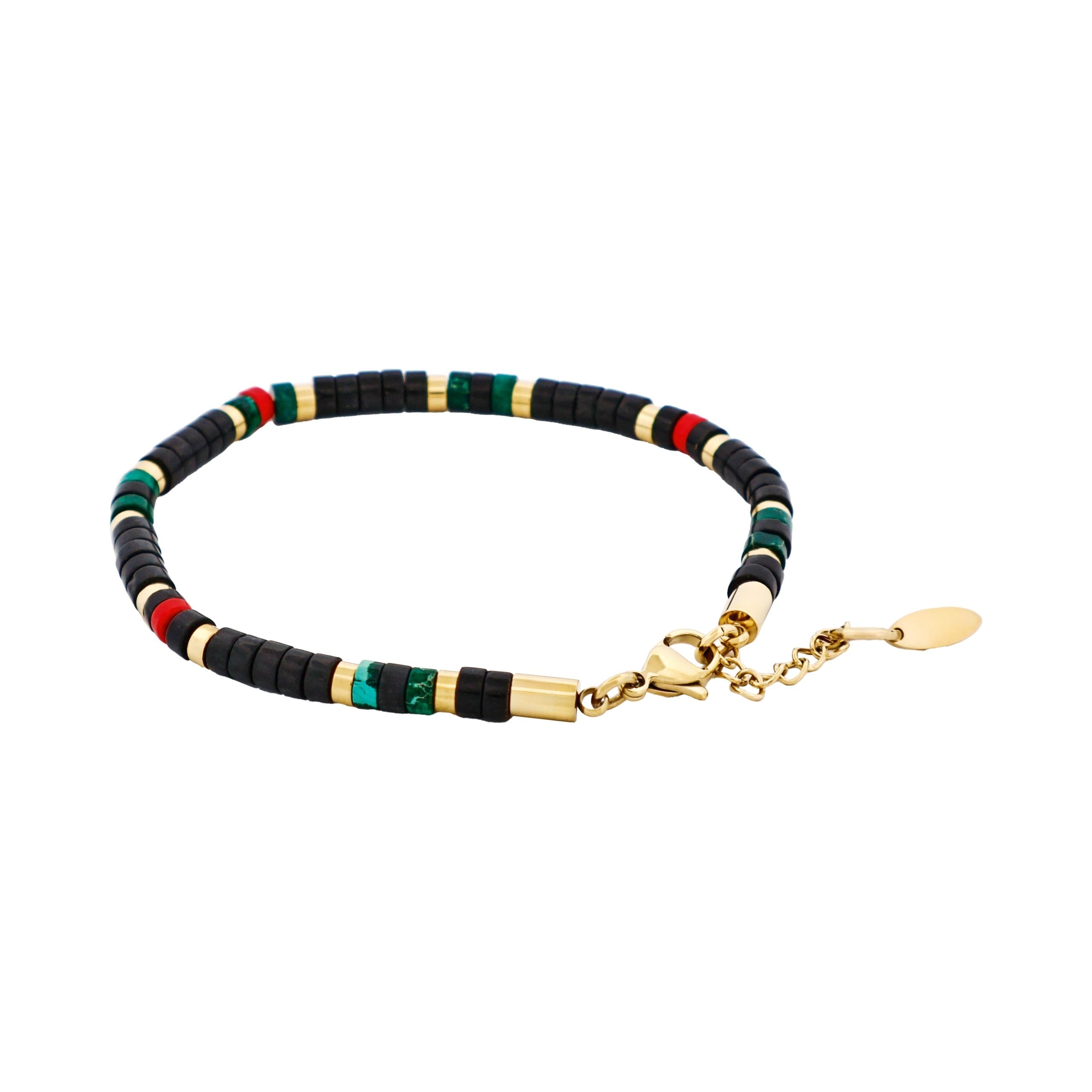 Savage - Multi Coloured Semi-Precious Stone &Ion Plated Gold Stainless Steel Disc Bracelet