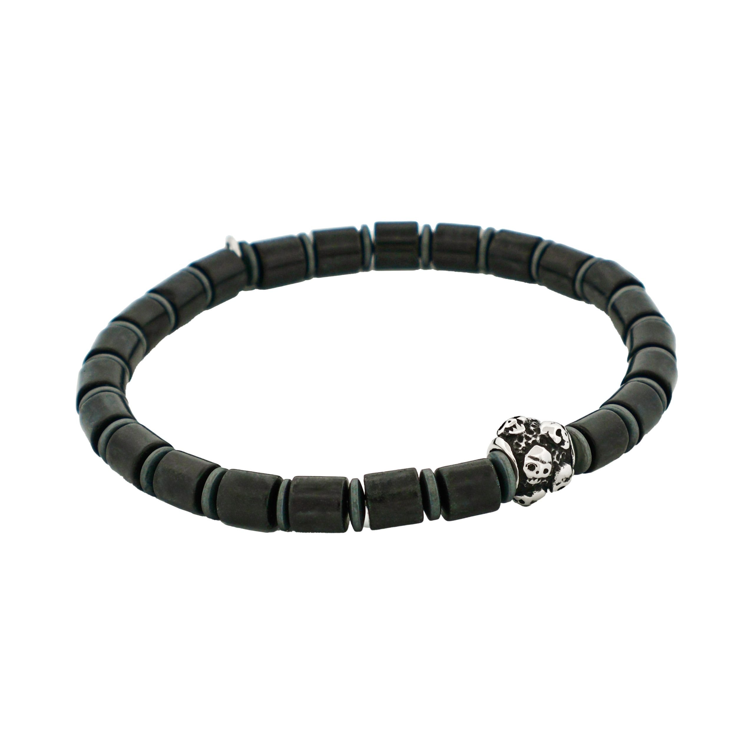 Savage - Black Agate Disc Bead & Stainless Steel Bracelet