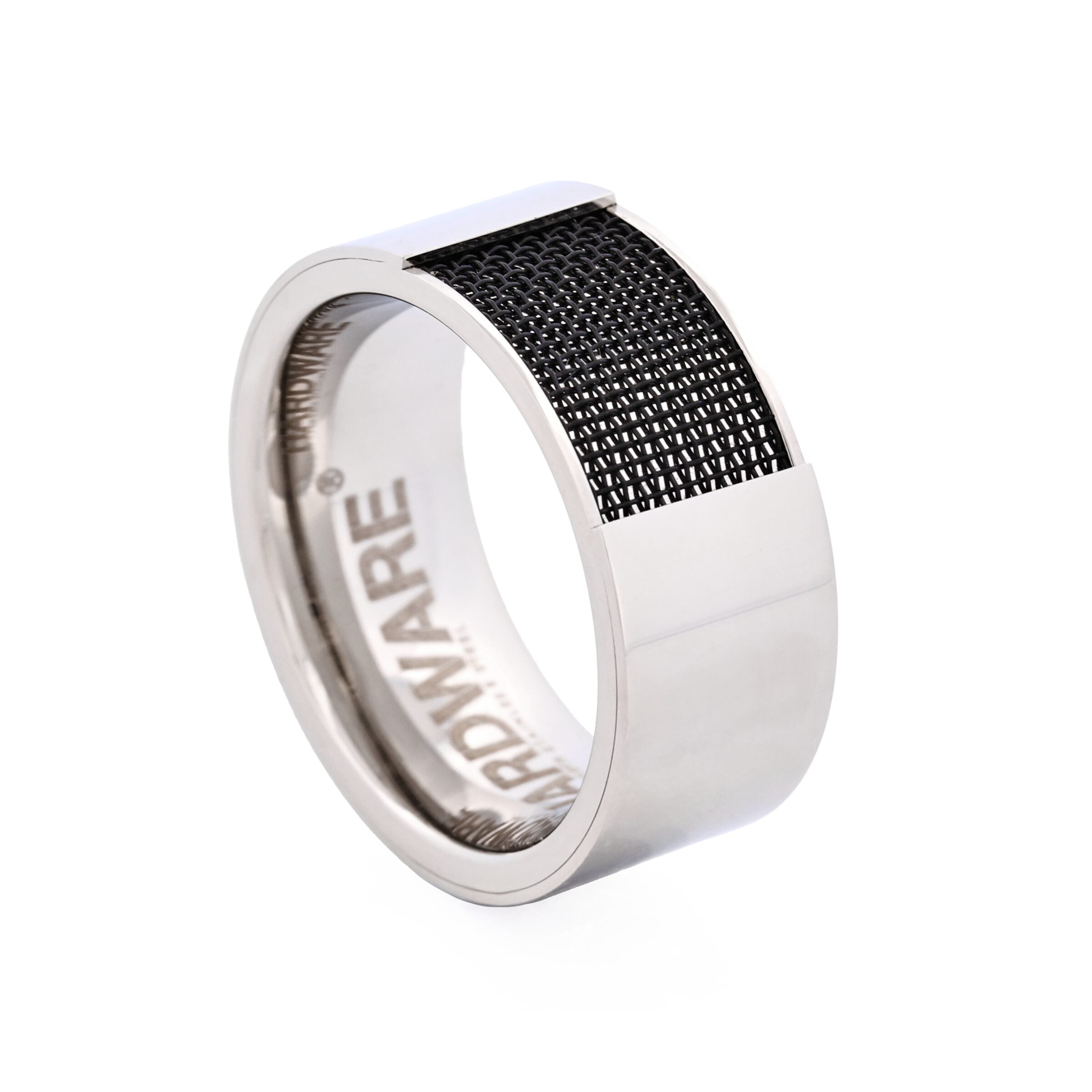 Stainless Steel and Ion Plated Black Mesh Pattern Ring