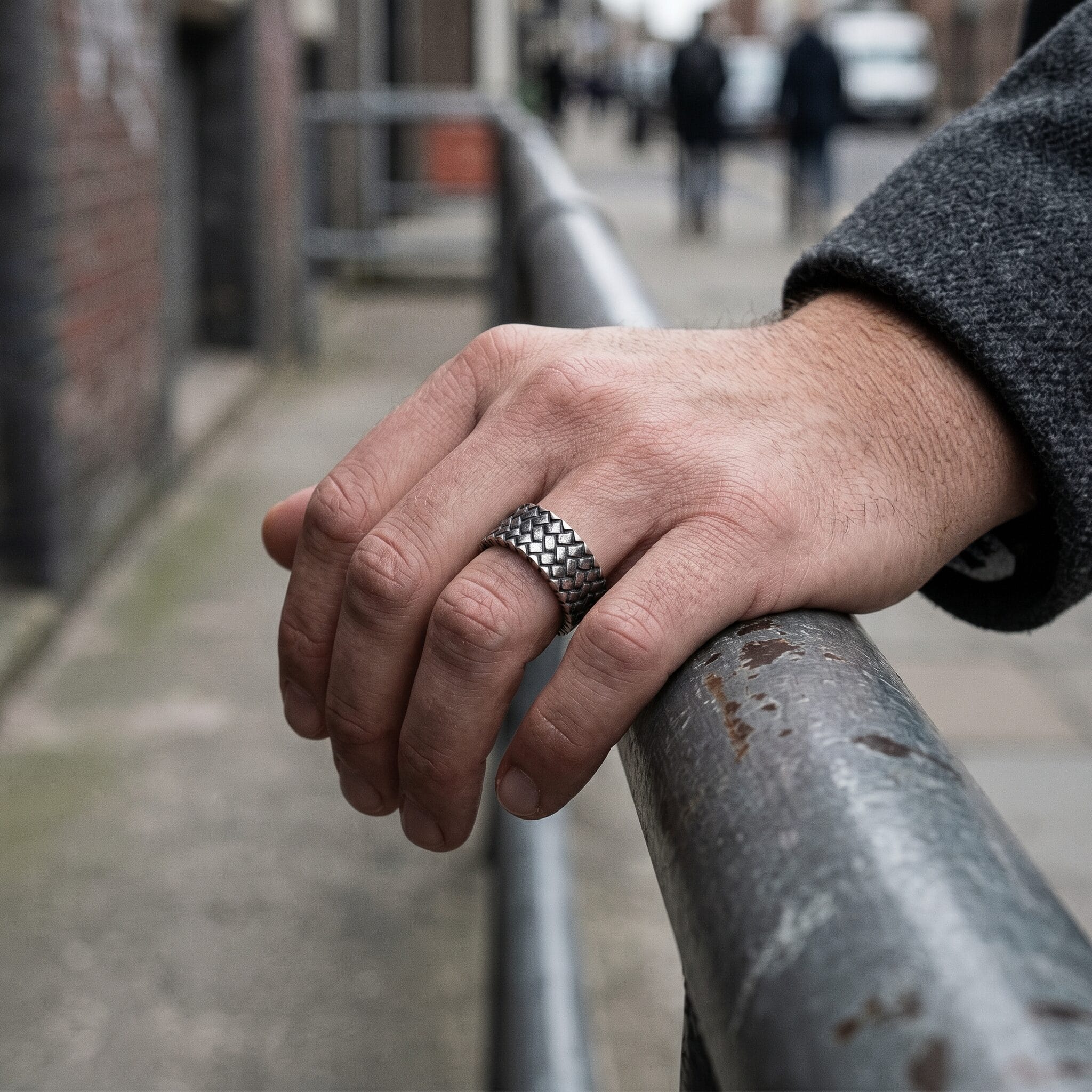 Stainless Steel Sand Blasted Tyre pattern Ring
