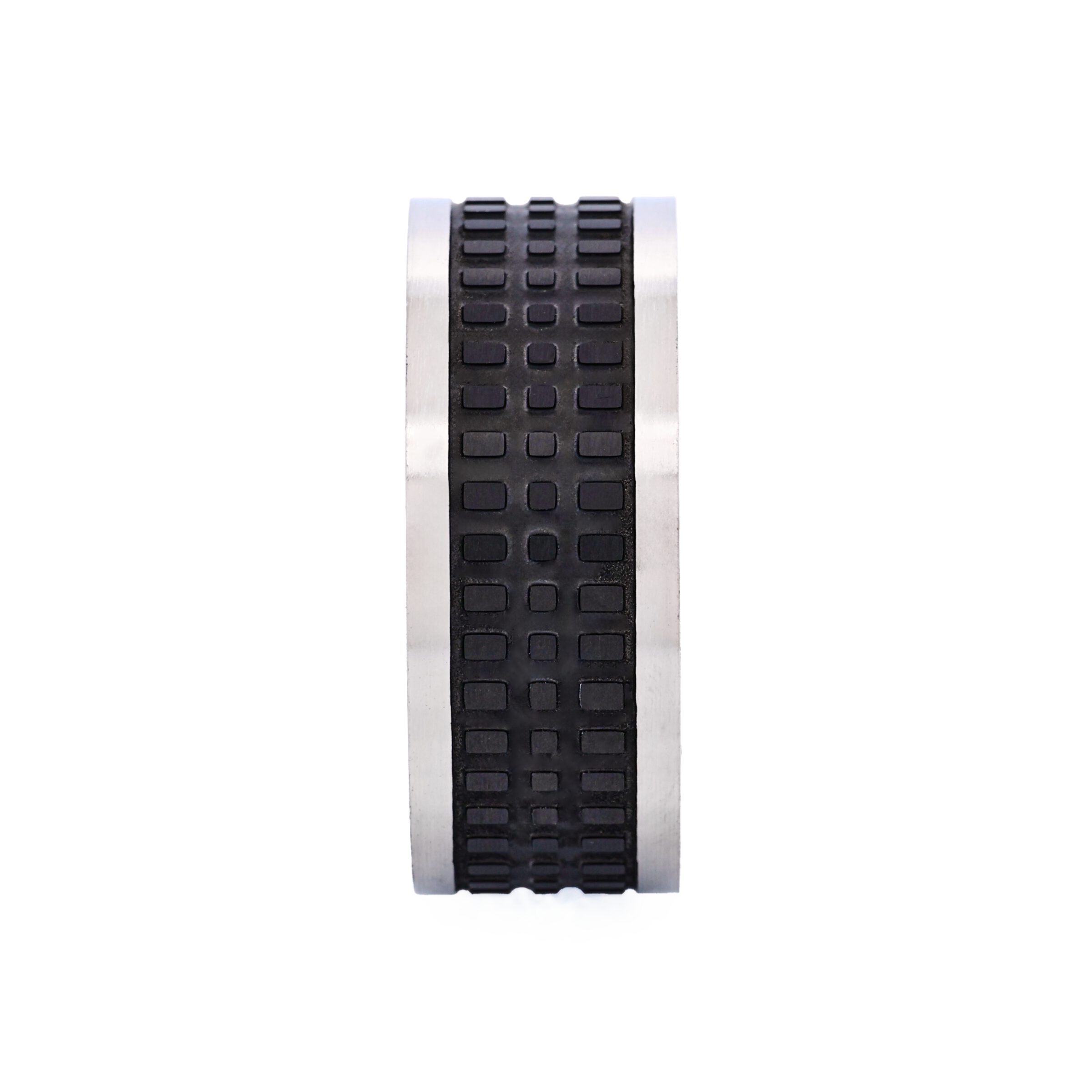 Brushed Steel and Ion Plated Black Tyre Pattern Ring