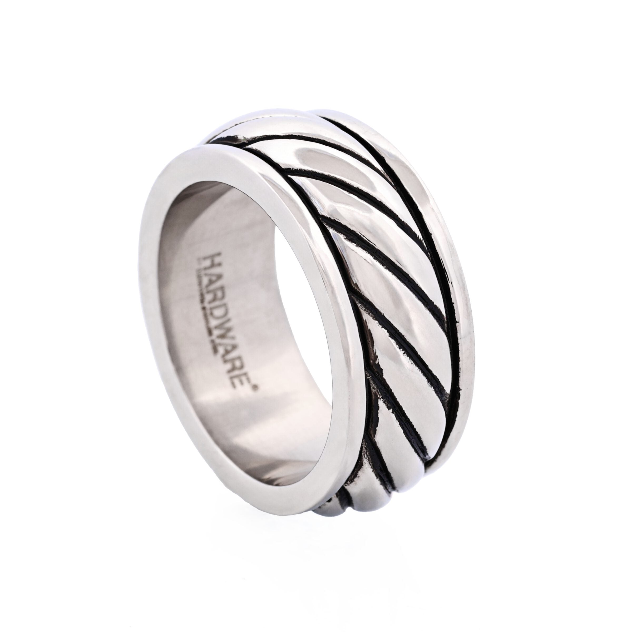 Stainless Steel and Ion Plated Antique Black Rope Pattern Ring