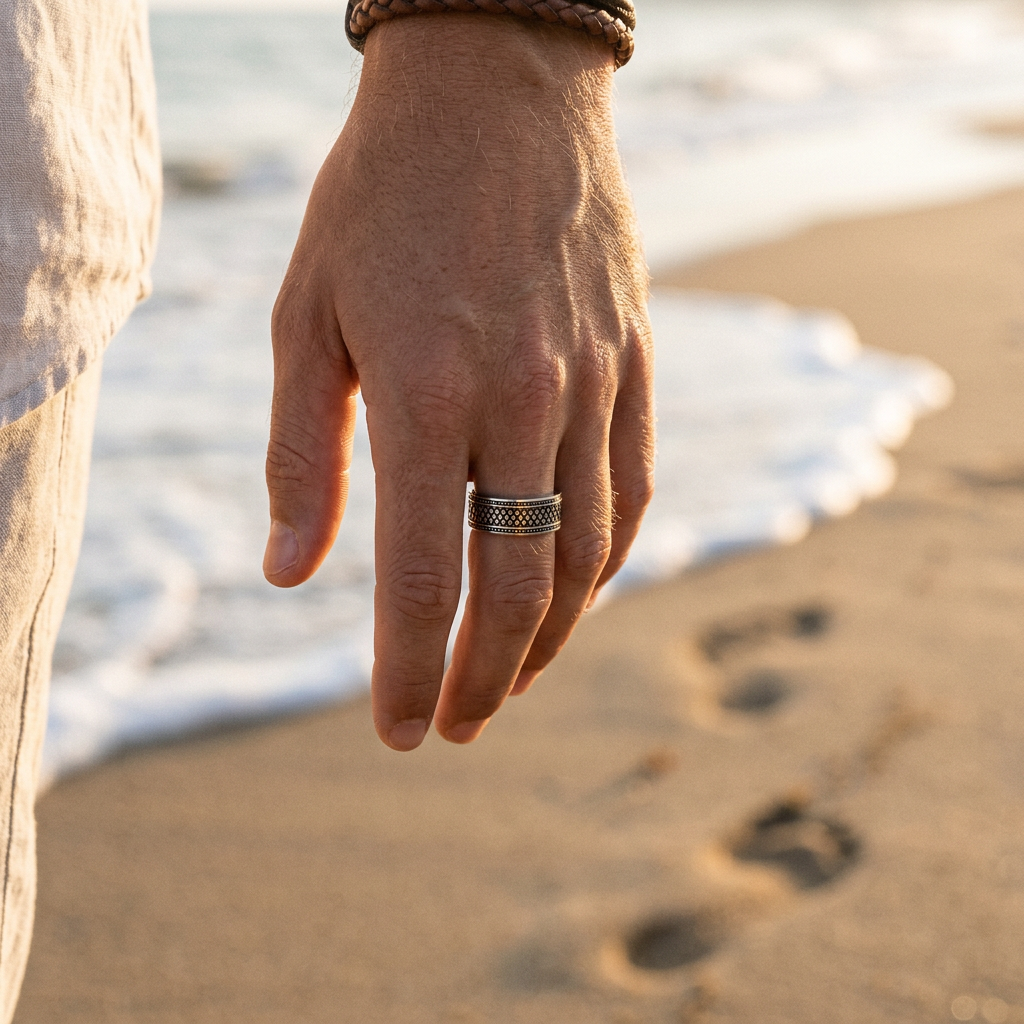 Ion Plated Antique Gunmetal Stainless Steel Ring