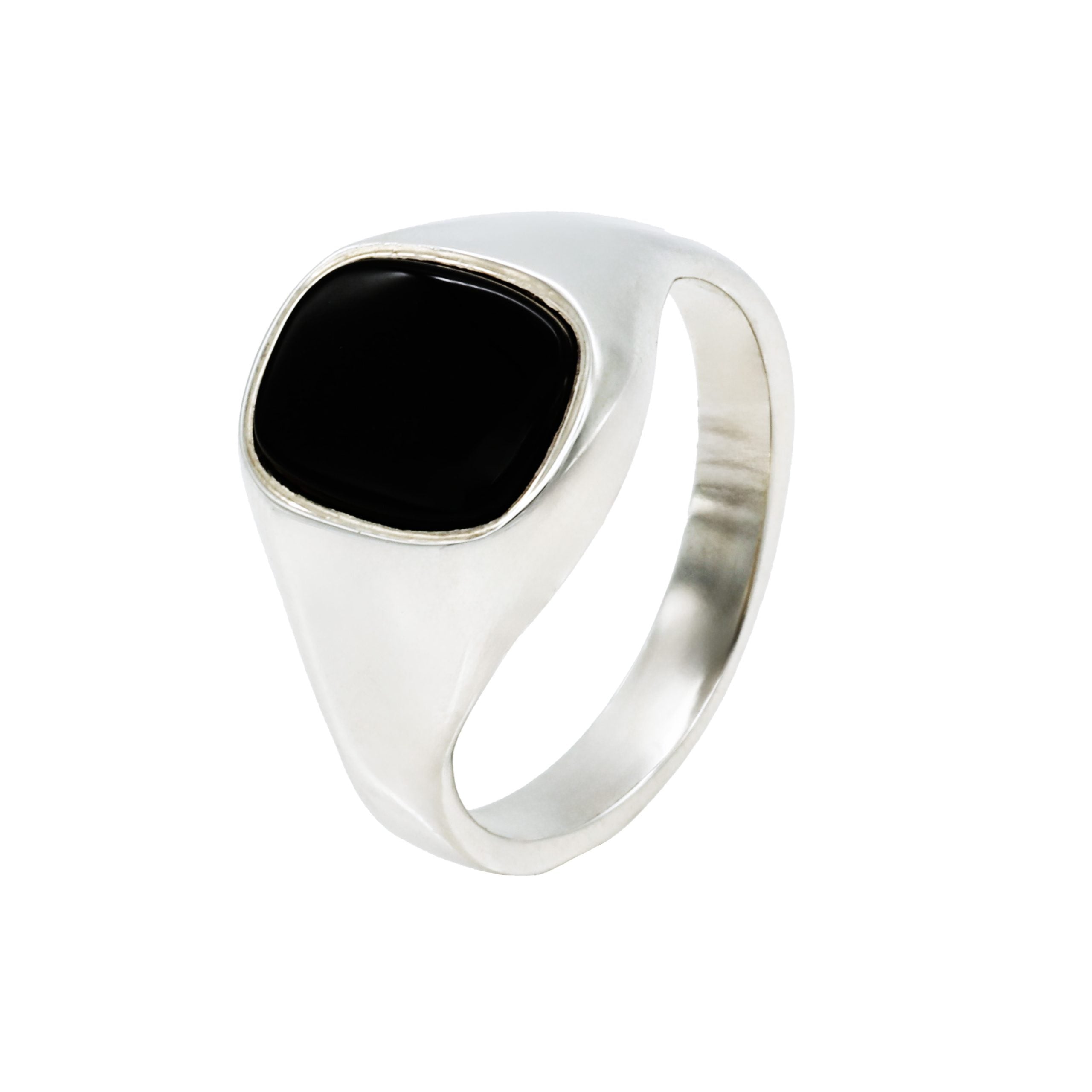 Rhodium plated Sterling Silver/Onyx Signet Ring