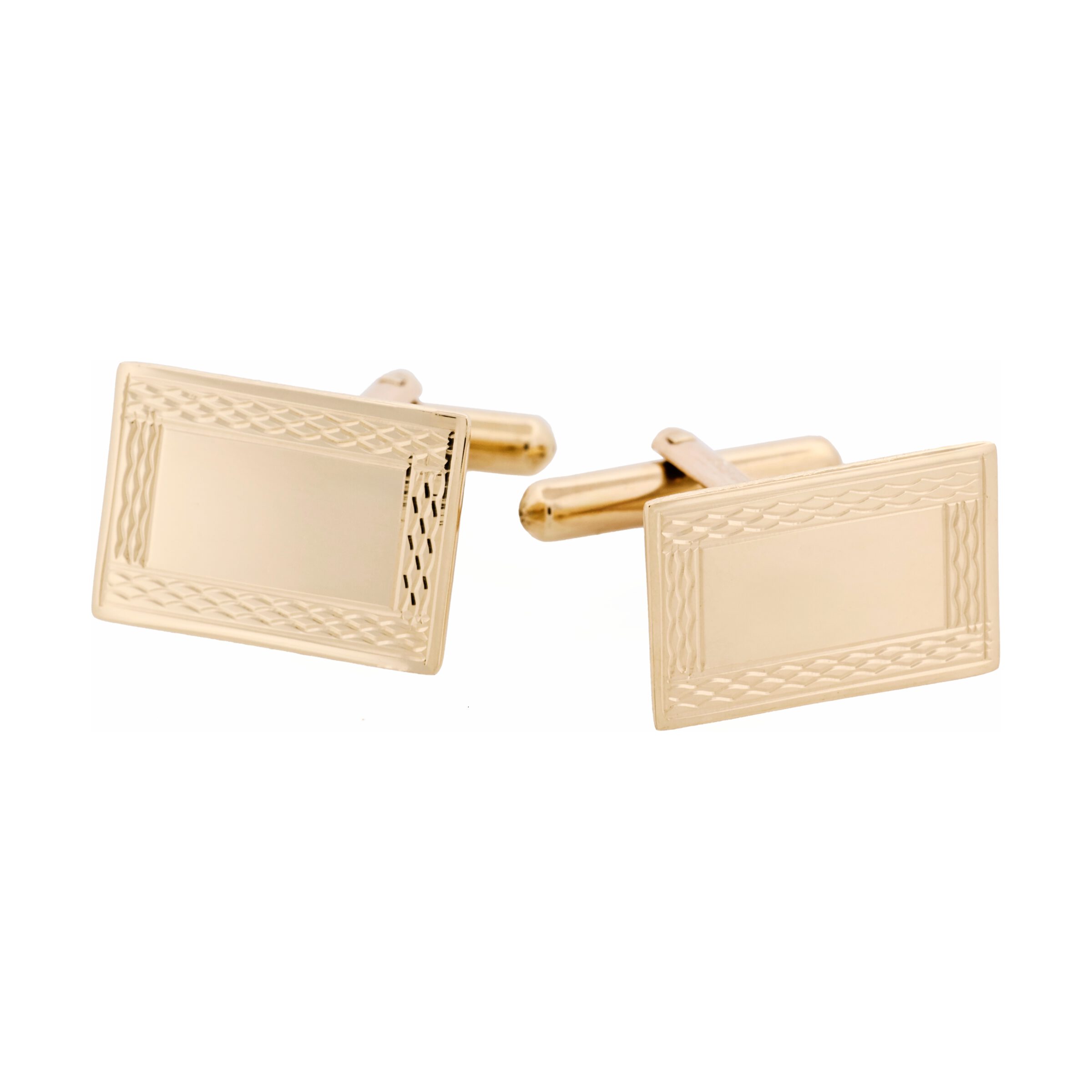 9ct Yellow Gold Rectangle Cufflinks with Engine Turn Border