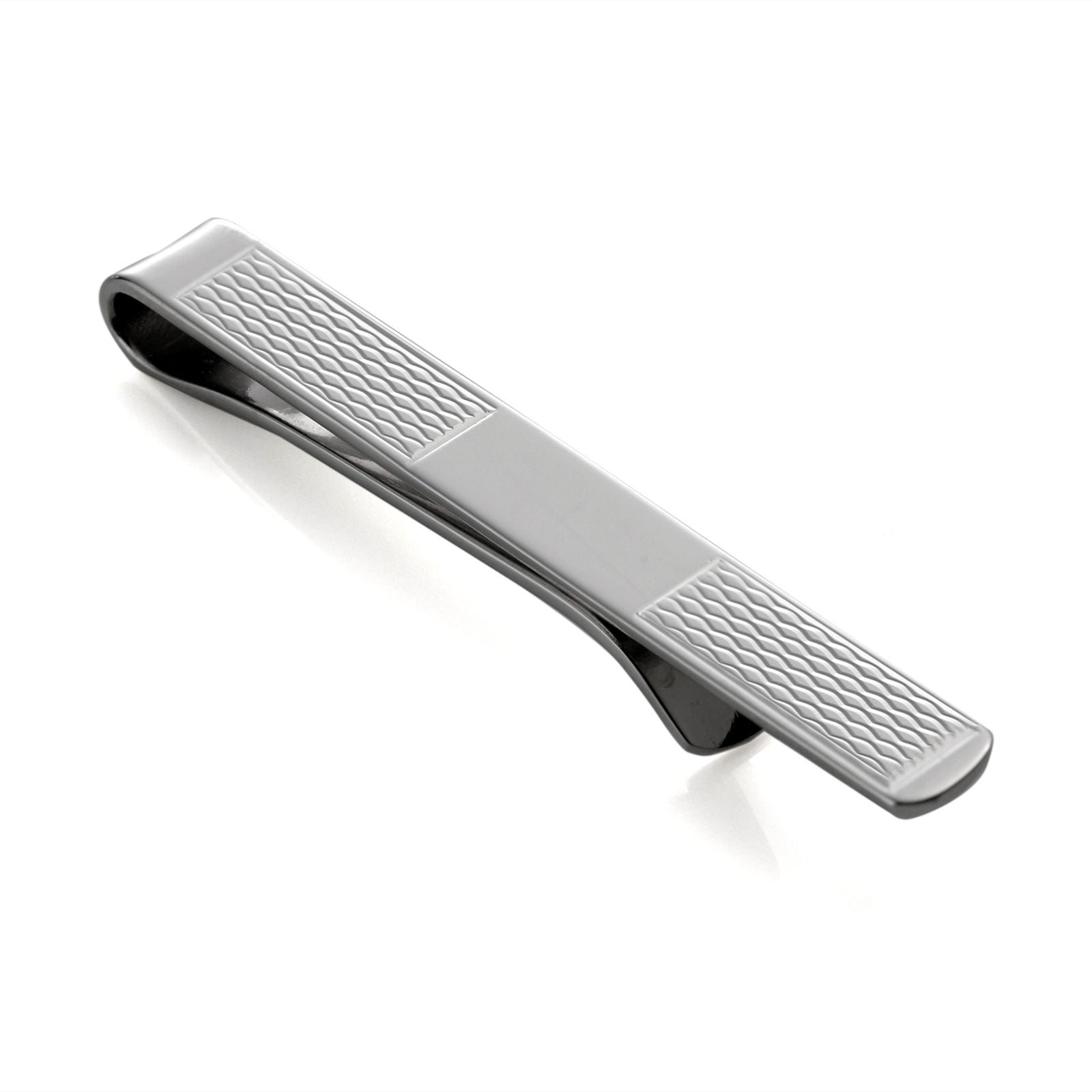9ct White Gold Tie Slide with Double Engine Turn Segments
