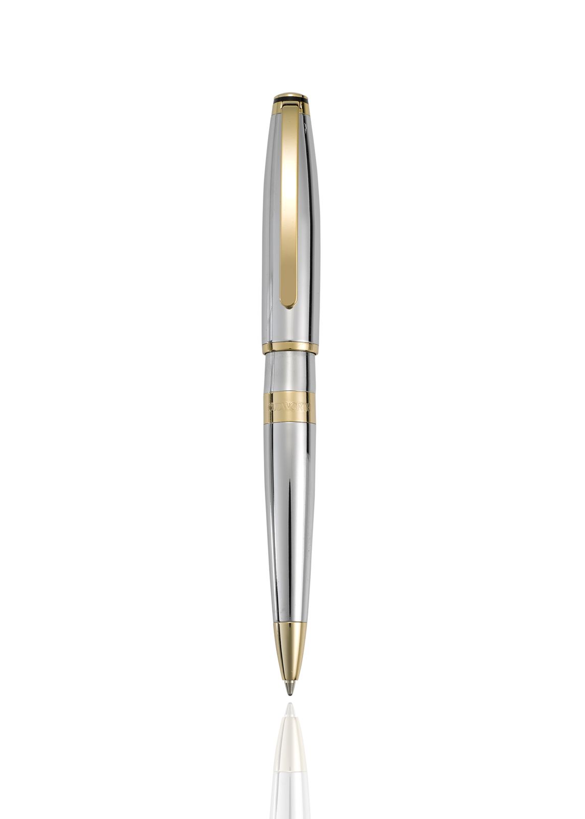 Cudworth Ballpoint Pen, ChromeLuxe: Chrome Barrel & Cap, Gold Plated Bands & Clip