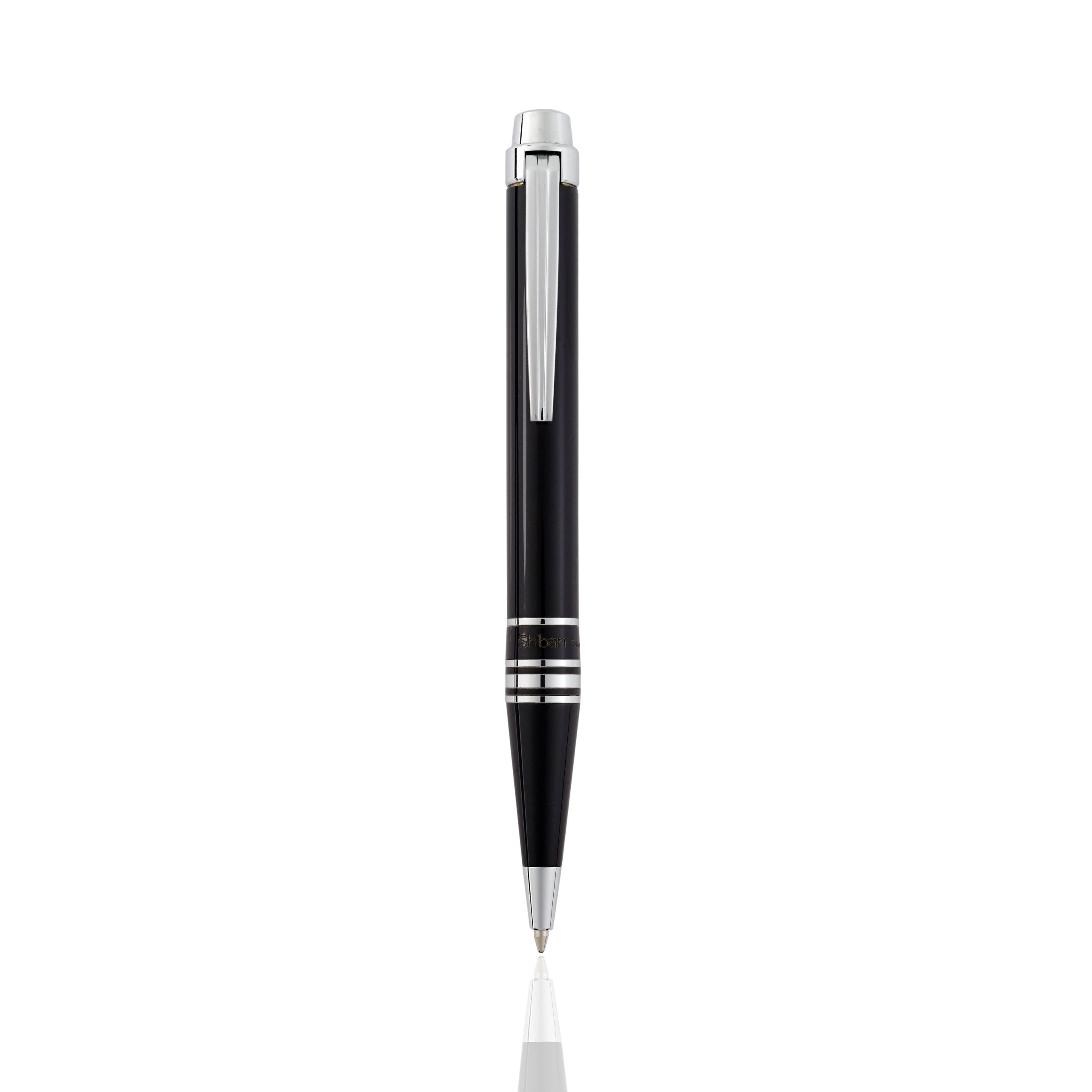 Cudworth Ballpoint Pen, SilverLine: Black Lacquer & Silver Striped