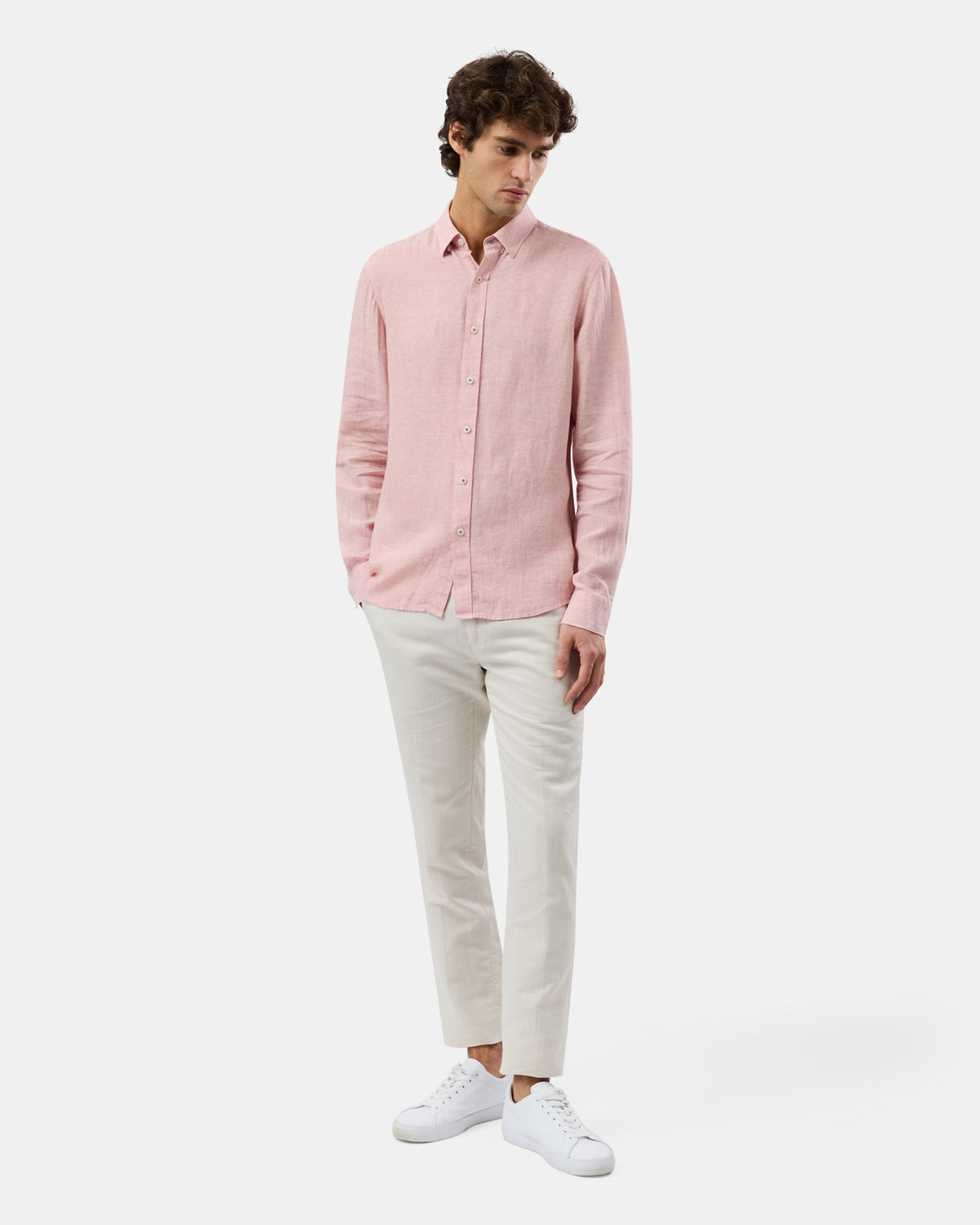 Brooksfield Linen Relaxed Slim Fit Shirt | Pink-BFS1176