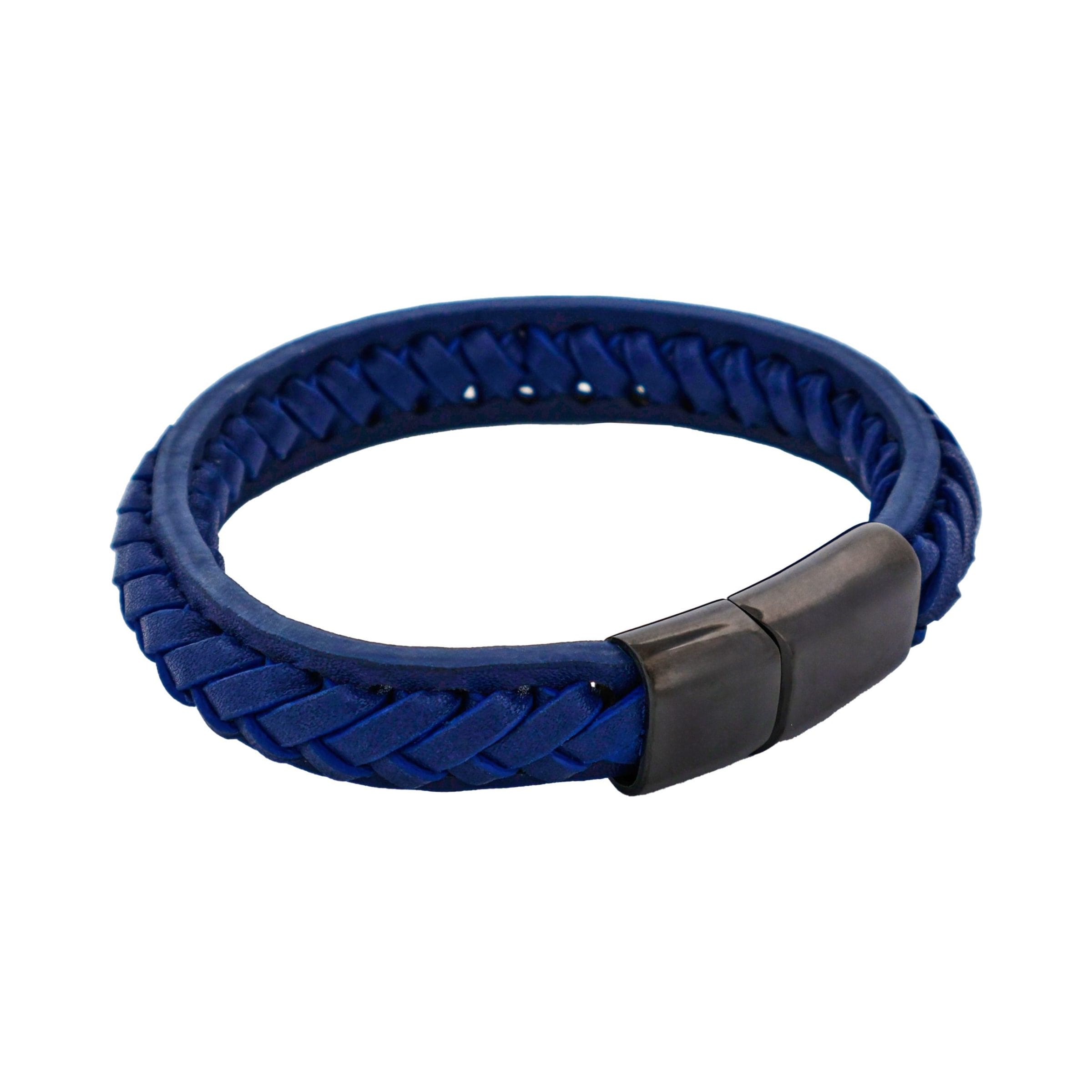 Savage - Navy Stitched Leather & Stainless Steel Bracelet