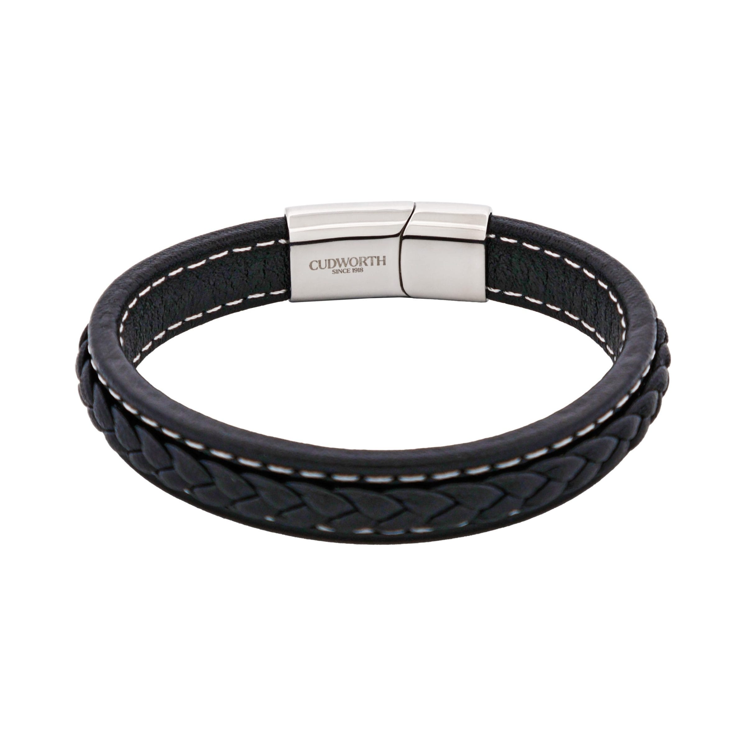 Savage - Black Stitched Leather & Stainless Steel Bracelet