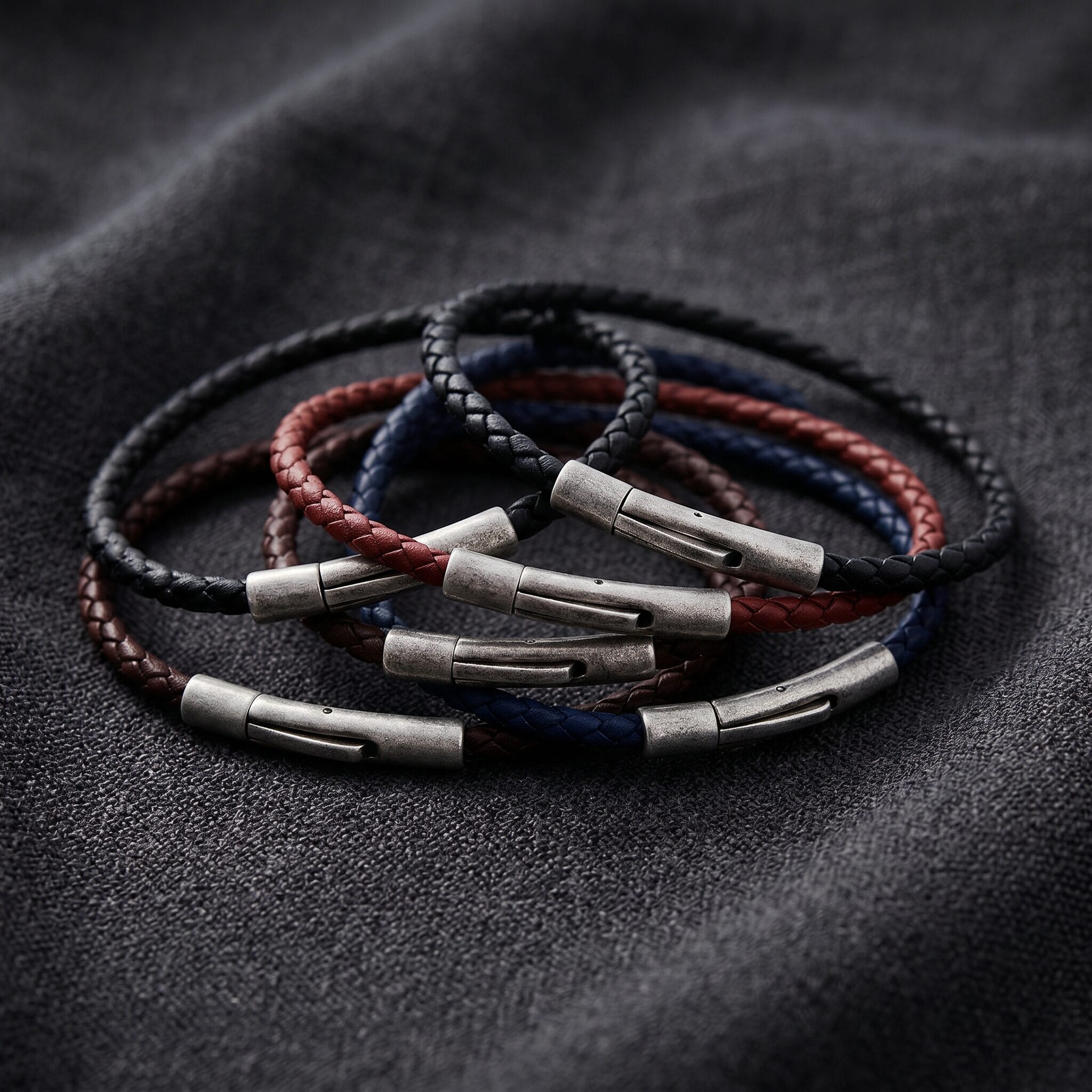 Cudworth MAGRO Leather 4mm with stainless steel clasp bracelet 21.5MM - NERO