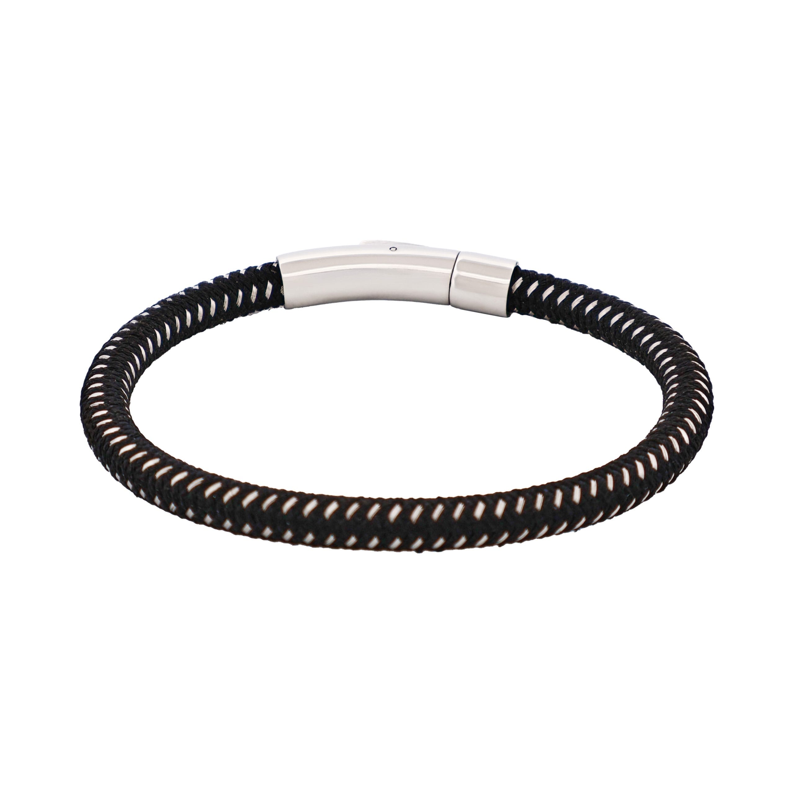 Savage - Black & Stainless Steel Wire Leather Bracelet