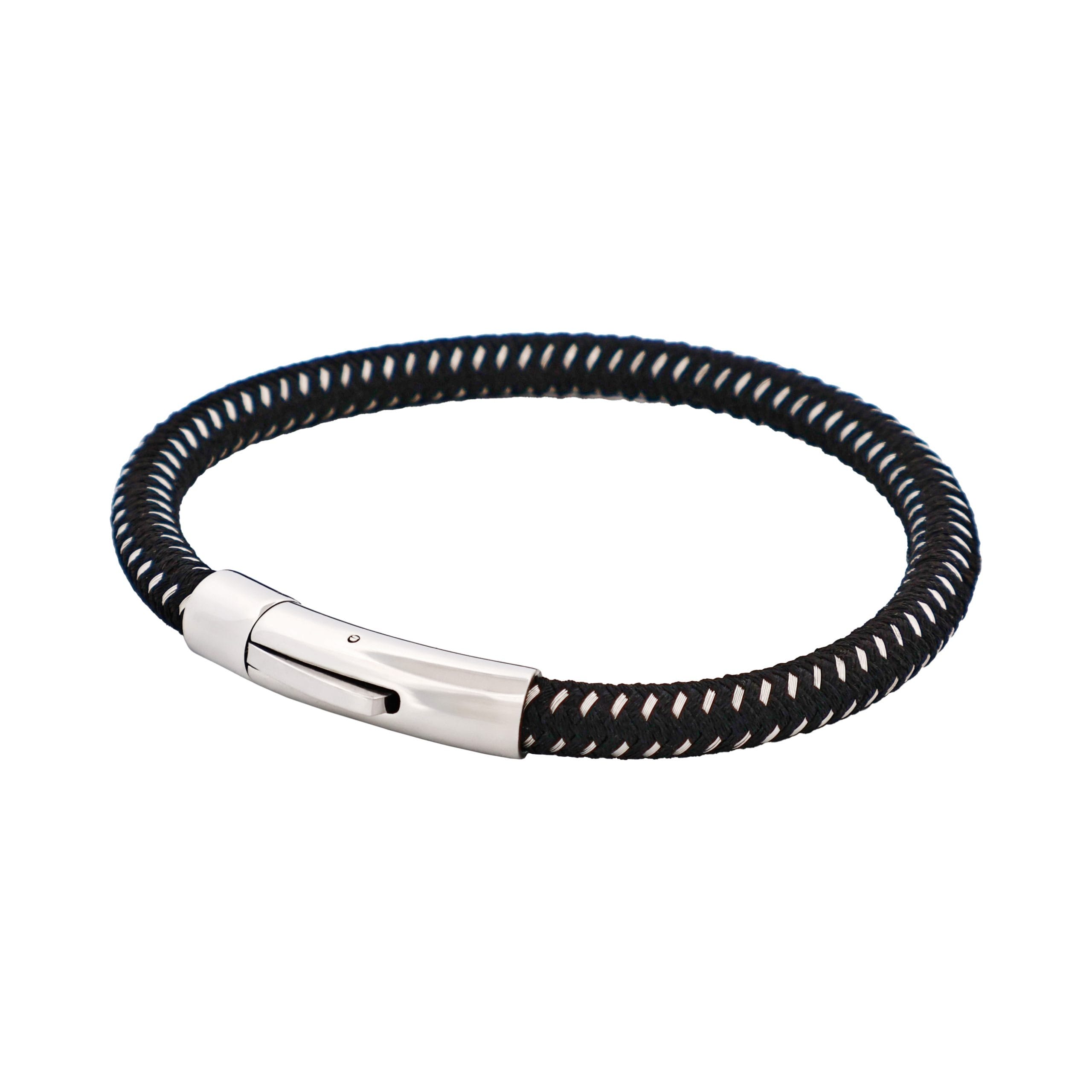 Savage - Black & Stainless Steel Wire Leather Bracelet