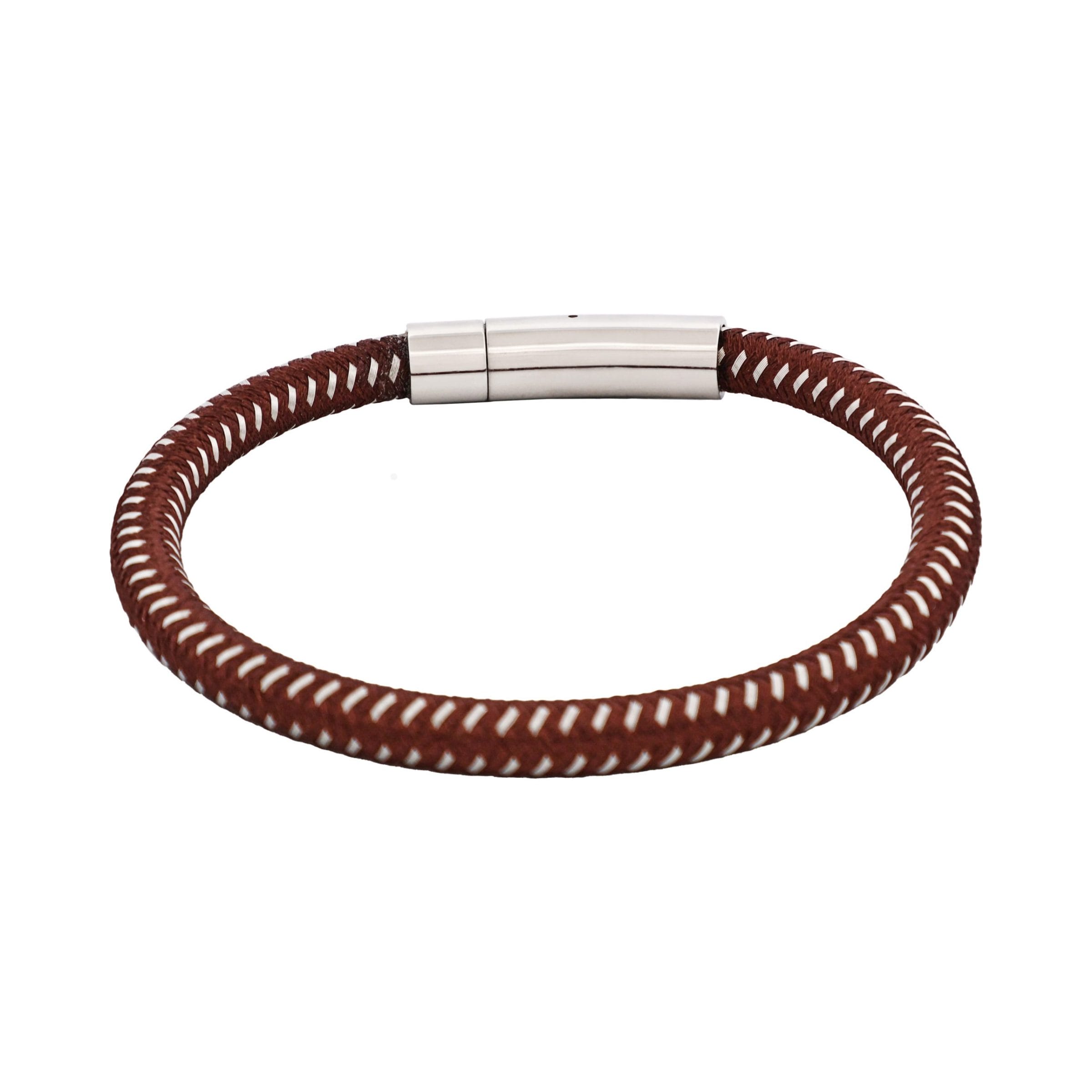 Savage - Brown Leather & Stainless Steel Wire Bracelet