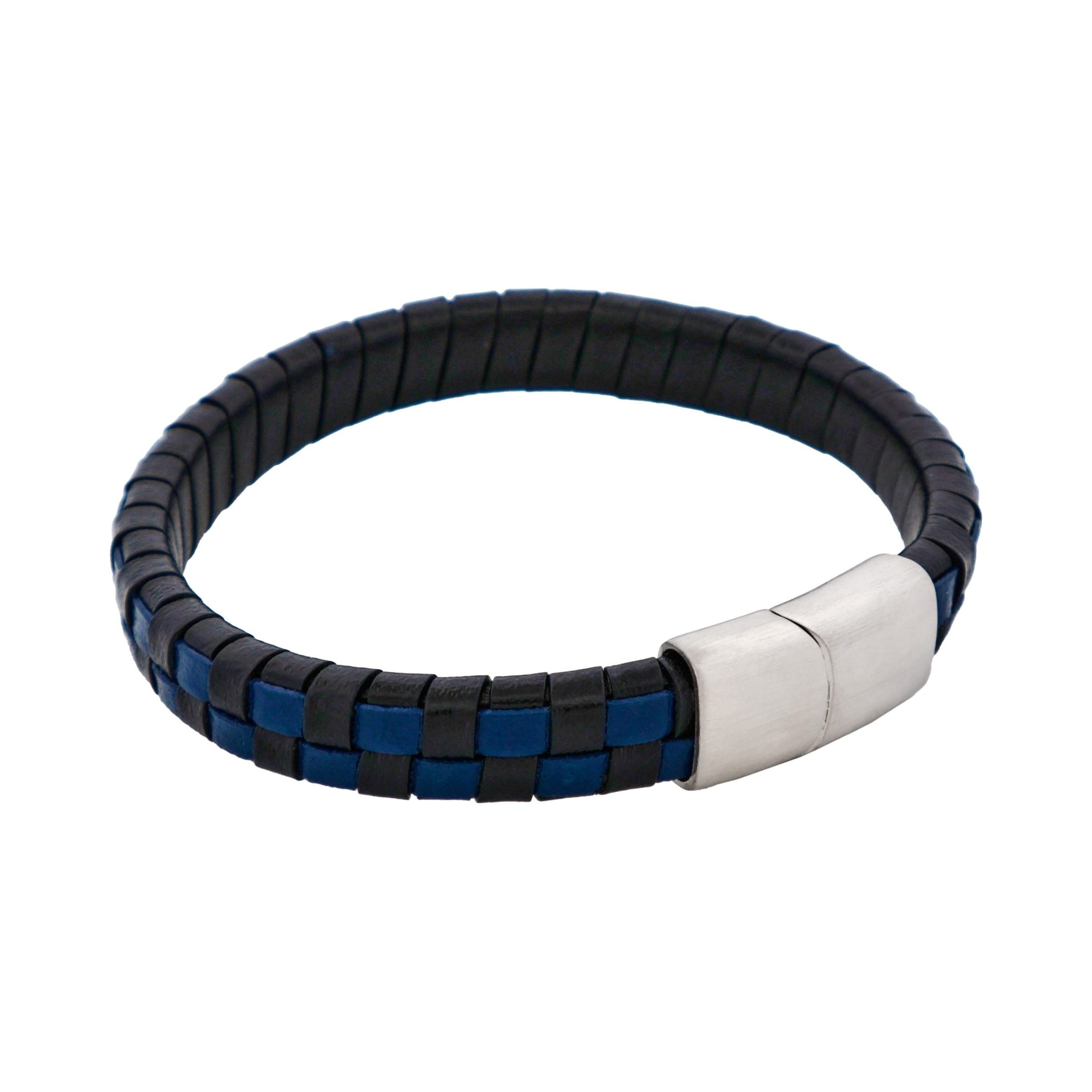 Savage - Blue & Black Braided Leather & Stainless Steel Bracelet