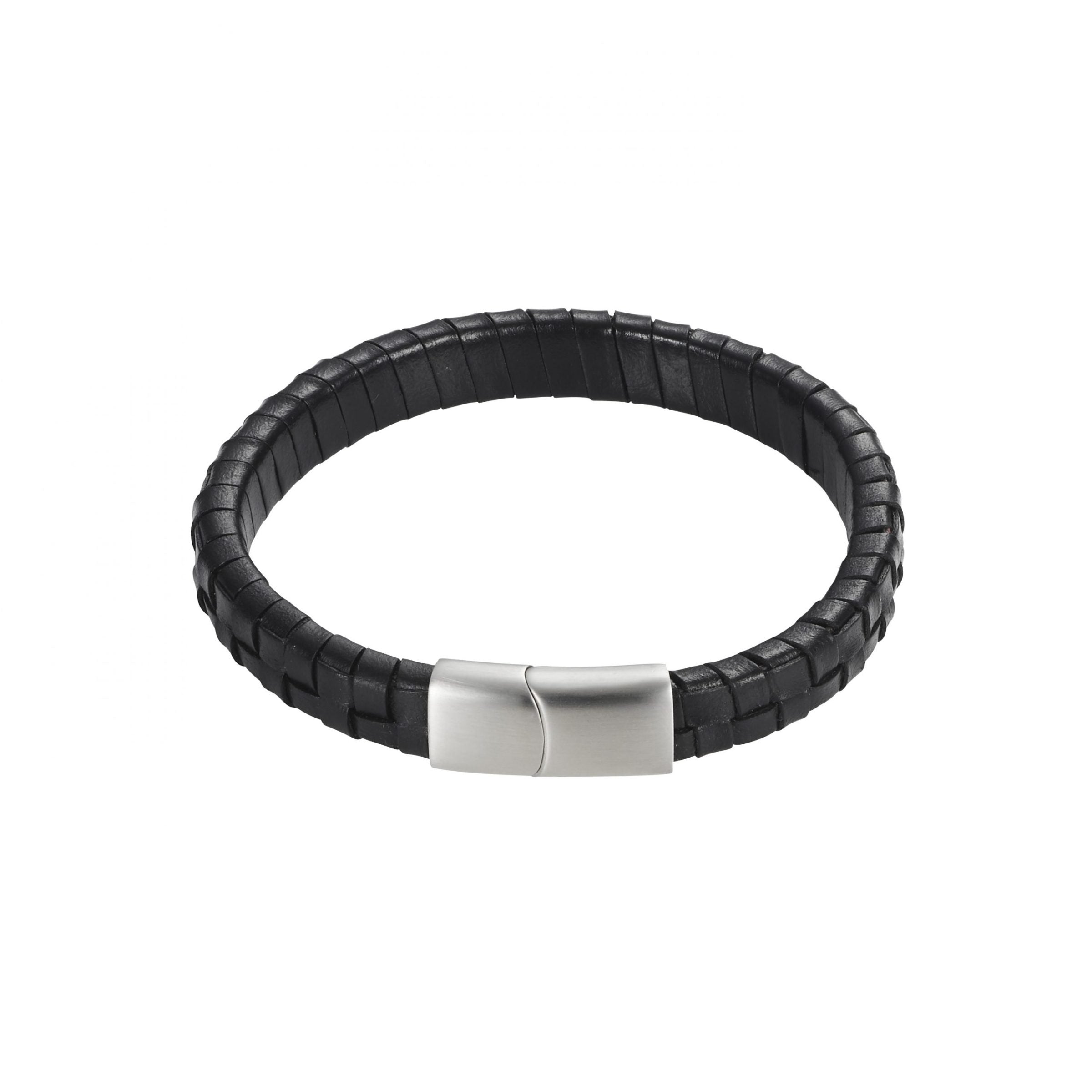 Savage - Black Braided Leather Stainless Steel Bracelet