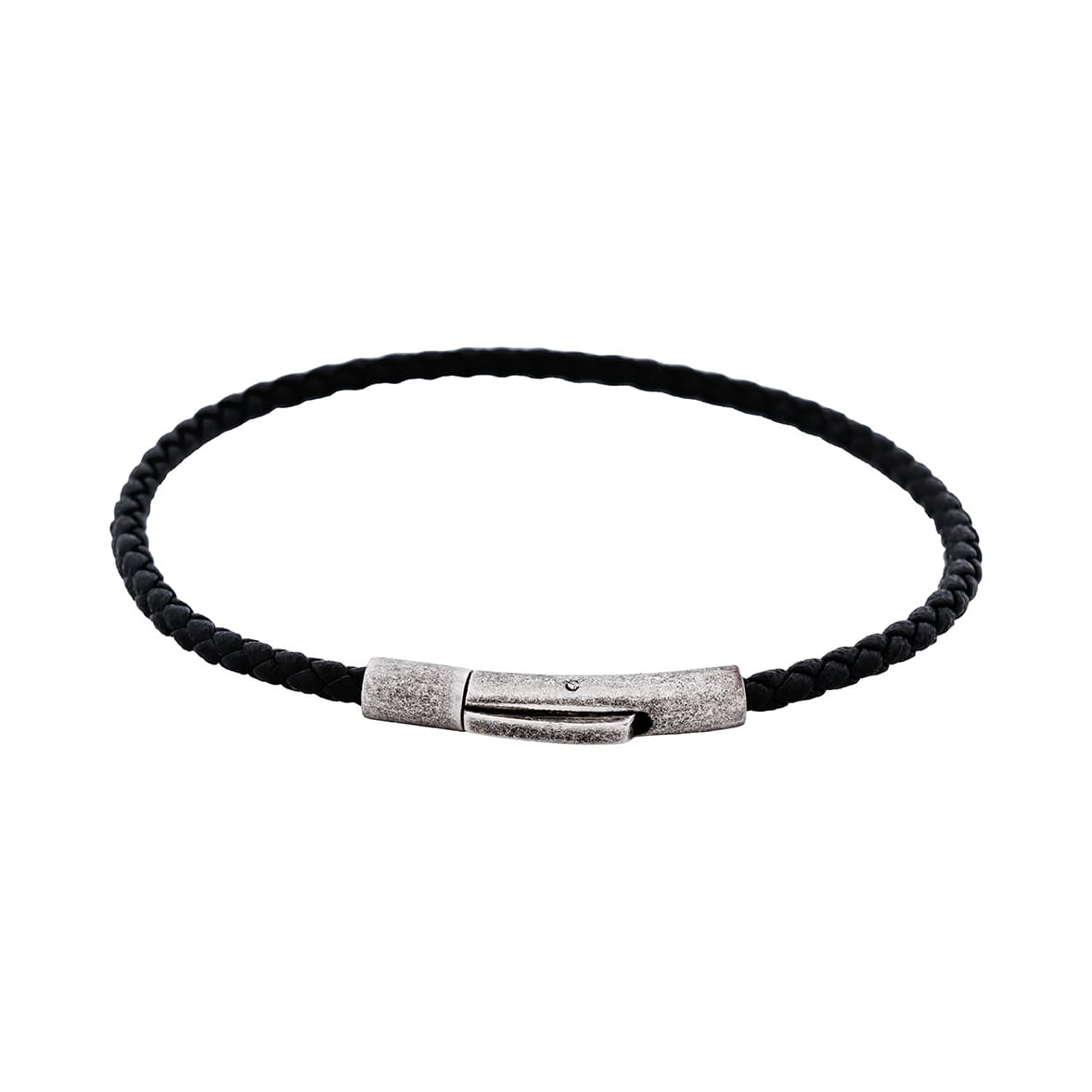 Cudworth MAGRO Leather 4mm with stainless steel clasp bracelet 21.5MM - NERO