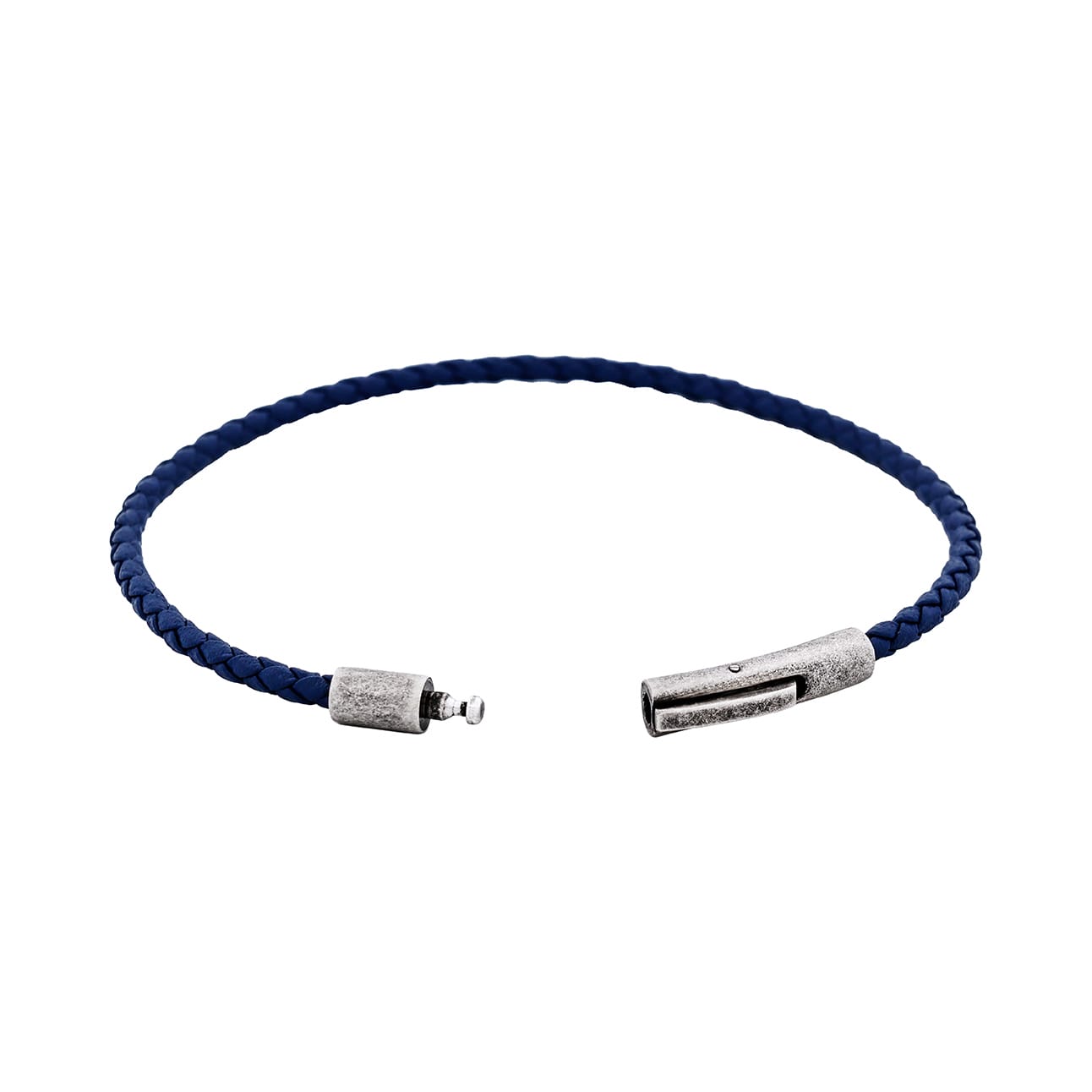 Cudworth MAGRO Leather 3mm with stainless steel clasp bracelet 21.5MM - OCEANO PROFONDO