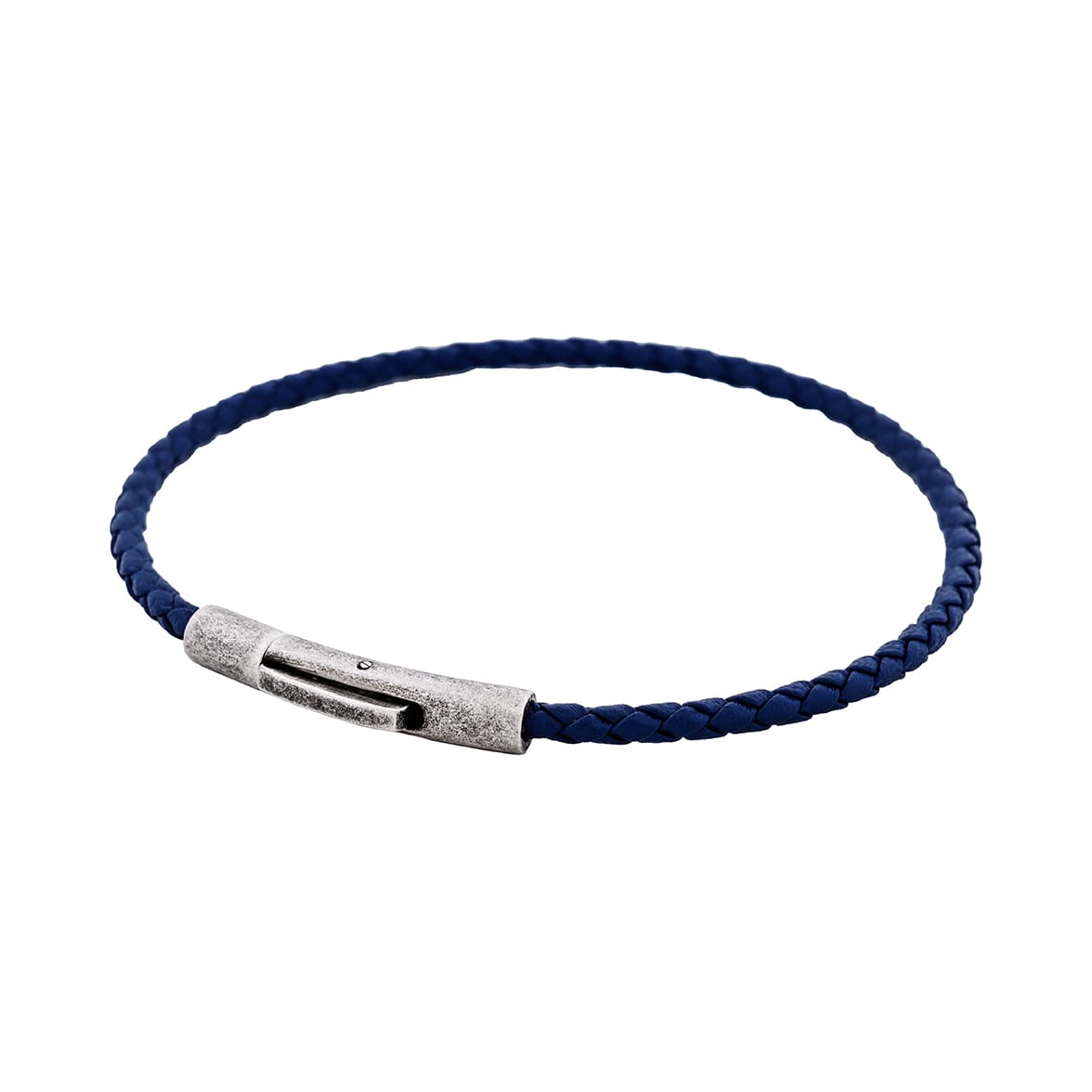 Cudworth MAGRO Leather 3mm with stainless steel clasp bracelet 21.5MM - OCEANO PROFONDO